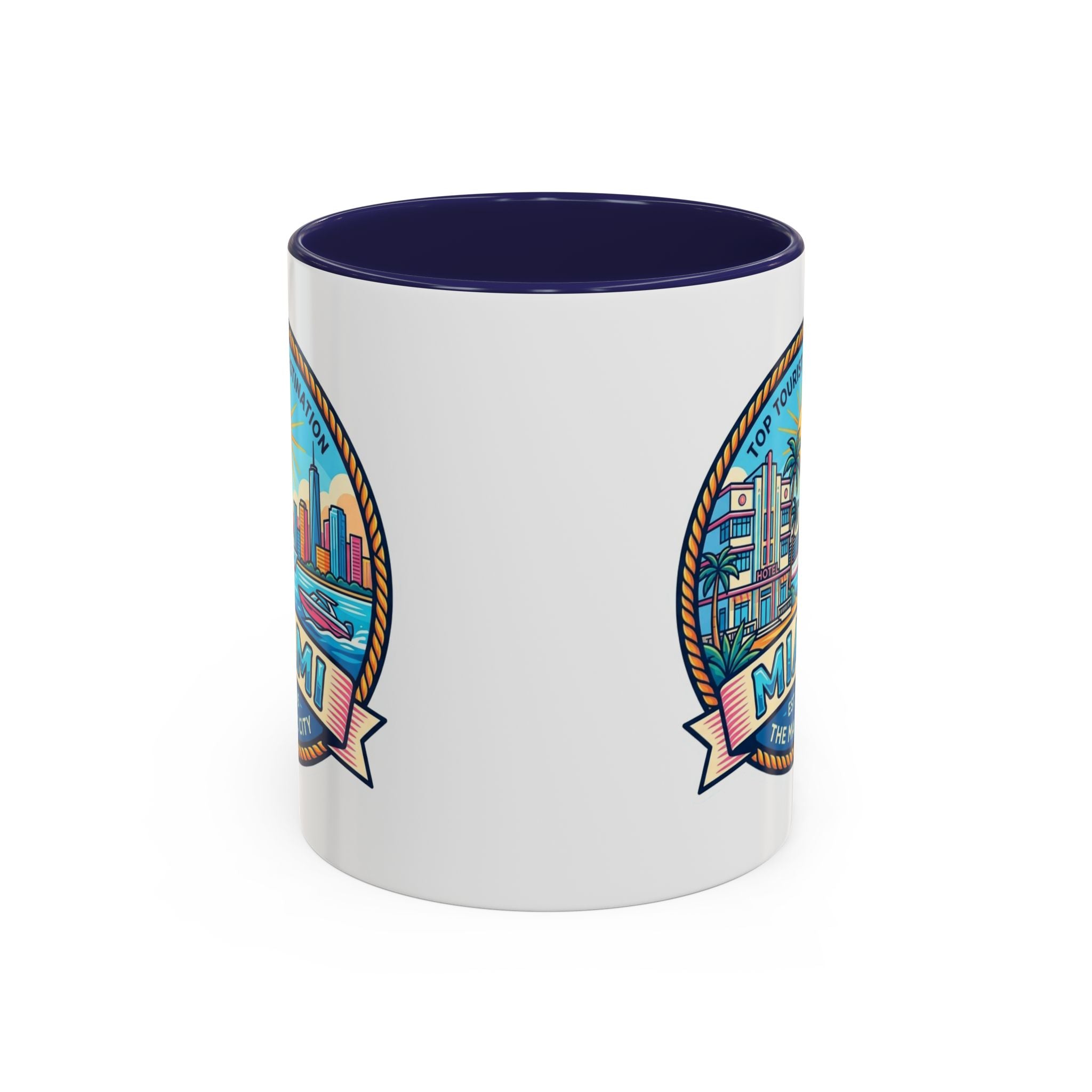 Miami Vintage Travel Accent Coffee Mug – 'Miami' Scenic Beach & Skyline Design (11/15oz)