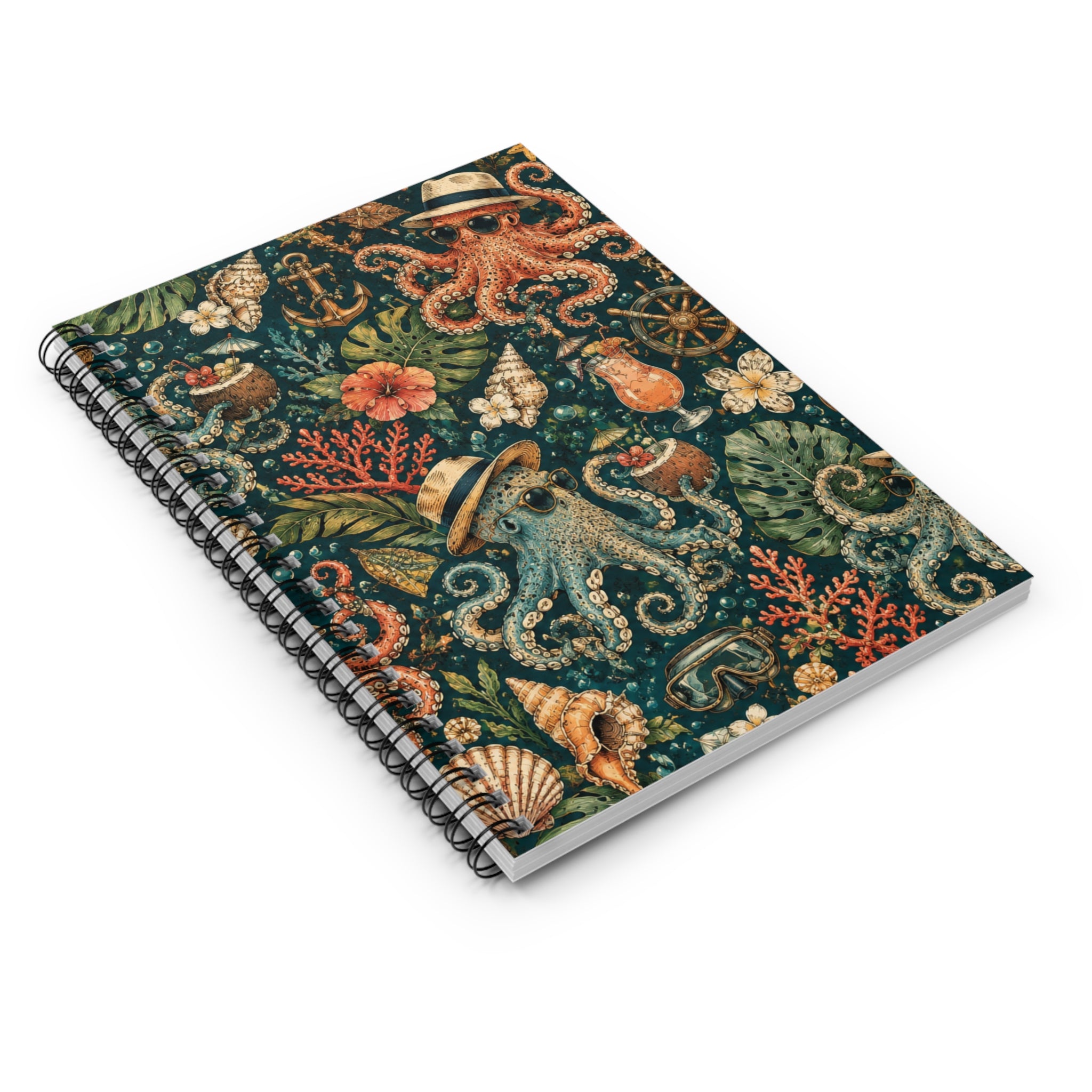 Octopus Nautical Spiral Notebook — Vintage Ocean Journal (Ruled)