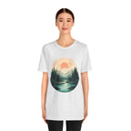 Sunset Mountain Landscape T-Shirt — Scenic Forest River Graphic Tee