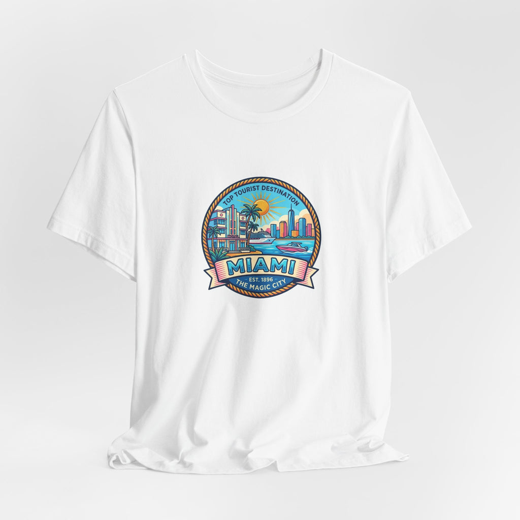 Miami Beach Vintage Logo Tee — Miami Skyline Sunset T‑Shirt