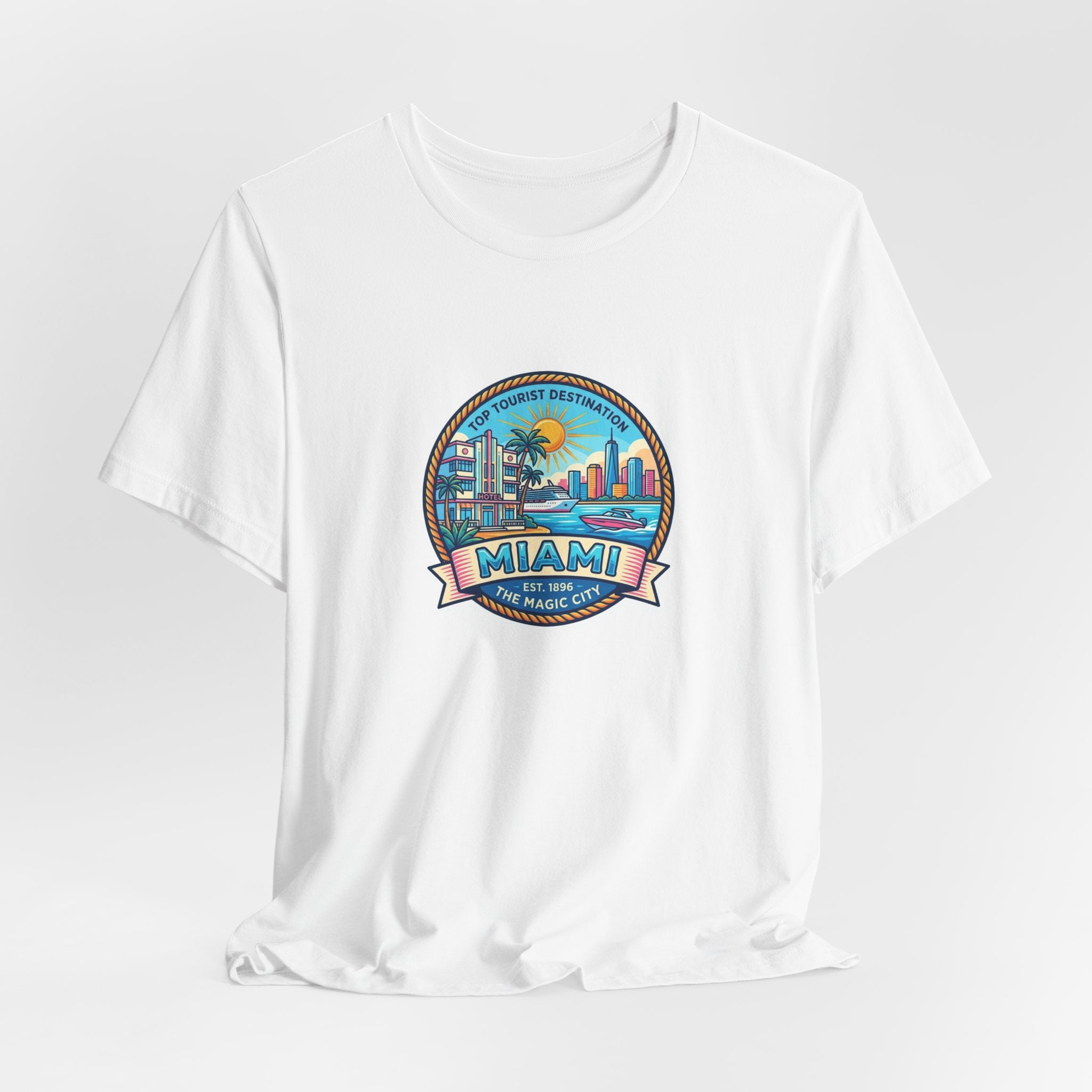 Miami Beach Vintage Logo Tee — Miami Skyline Sunset T‑Shirt