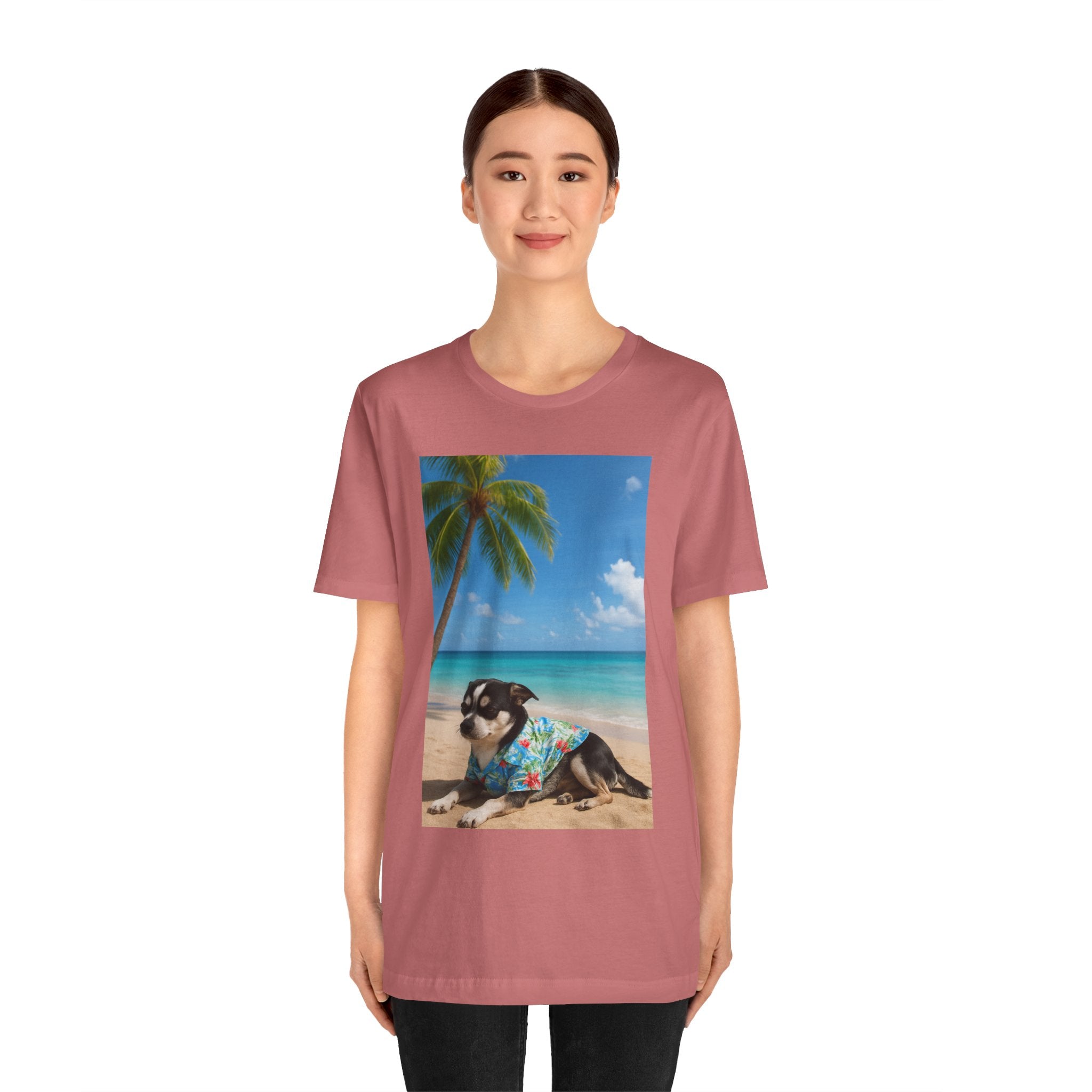 Beach Chihuahua Dog T-Shirt — Hawaiian Shirt Puppy on Tropical Shore