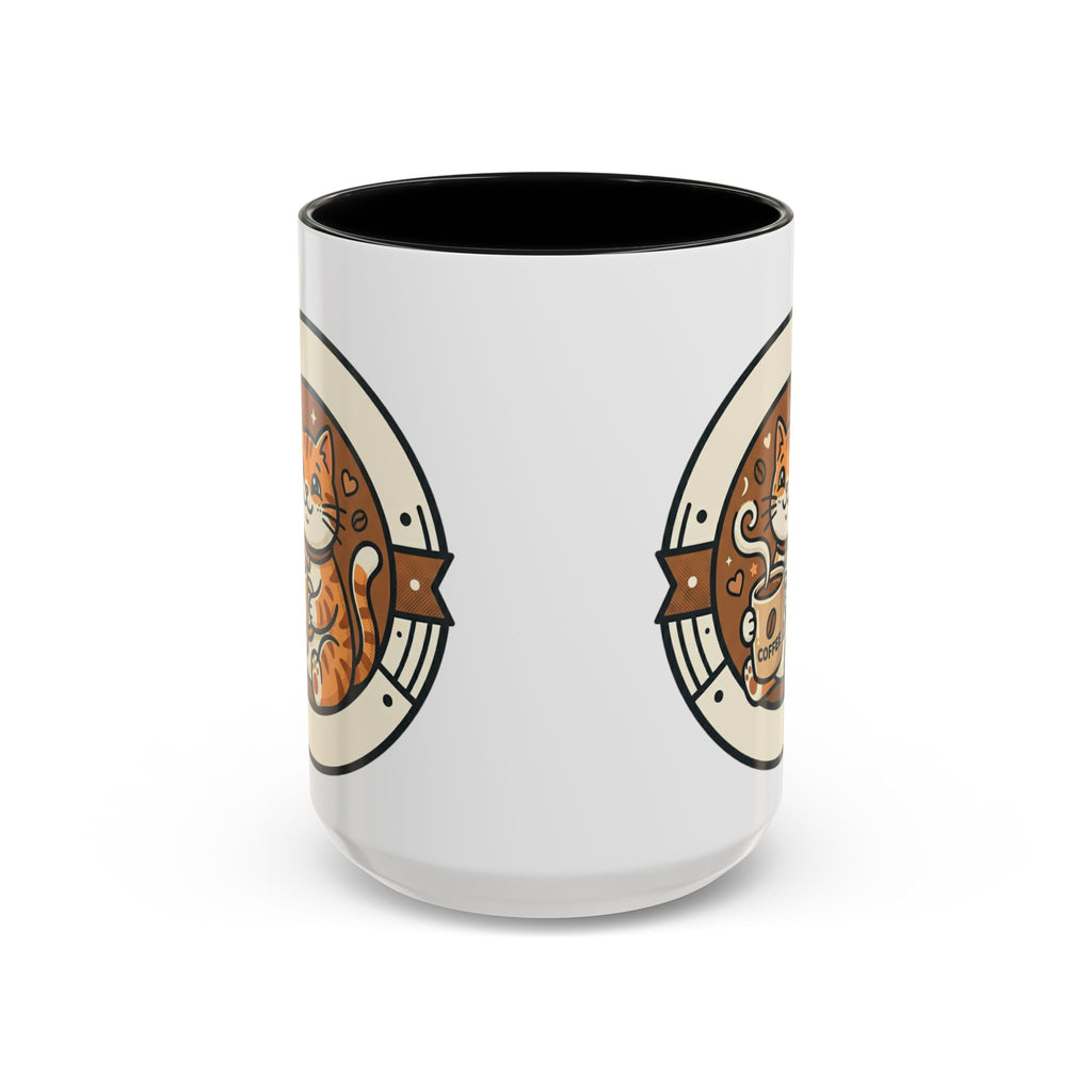 Cat Coffee Mug — Cute Orange Kitty Holding ‘Coffee’ Accent Ceramic Mug (11/15 oz)