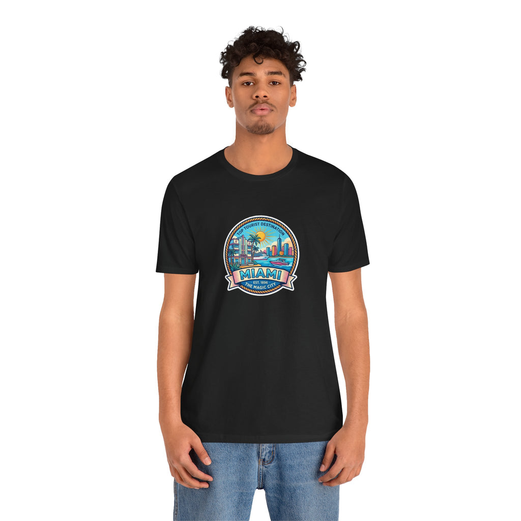 Miami Beach Vintage Logo Tee — Miami Skyline Sunset T‑Shirt