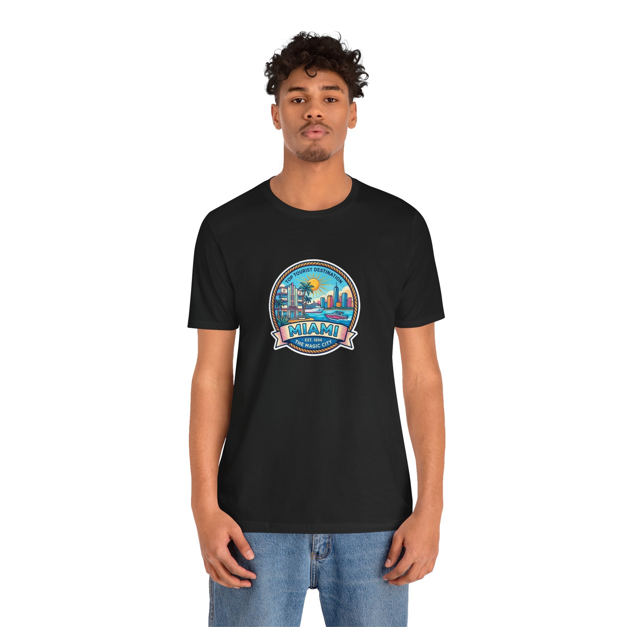 Miami Beach Vintage Logo Tee — Miami Skyline Sunset T‑Shirt