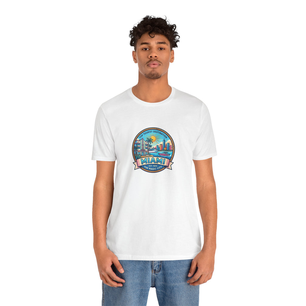 Miami Beach Vintage Logo Tee — Miami Skyline Sunset T‑Shirt