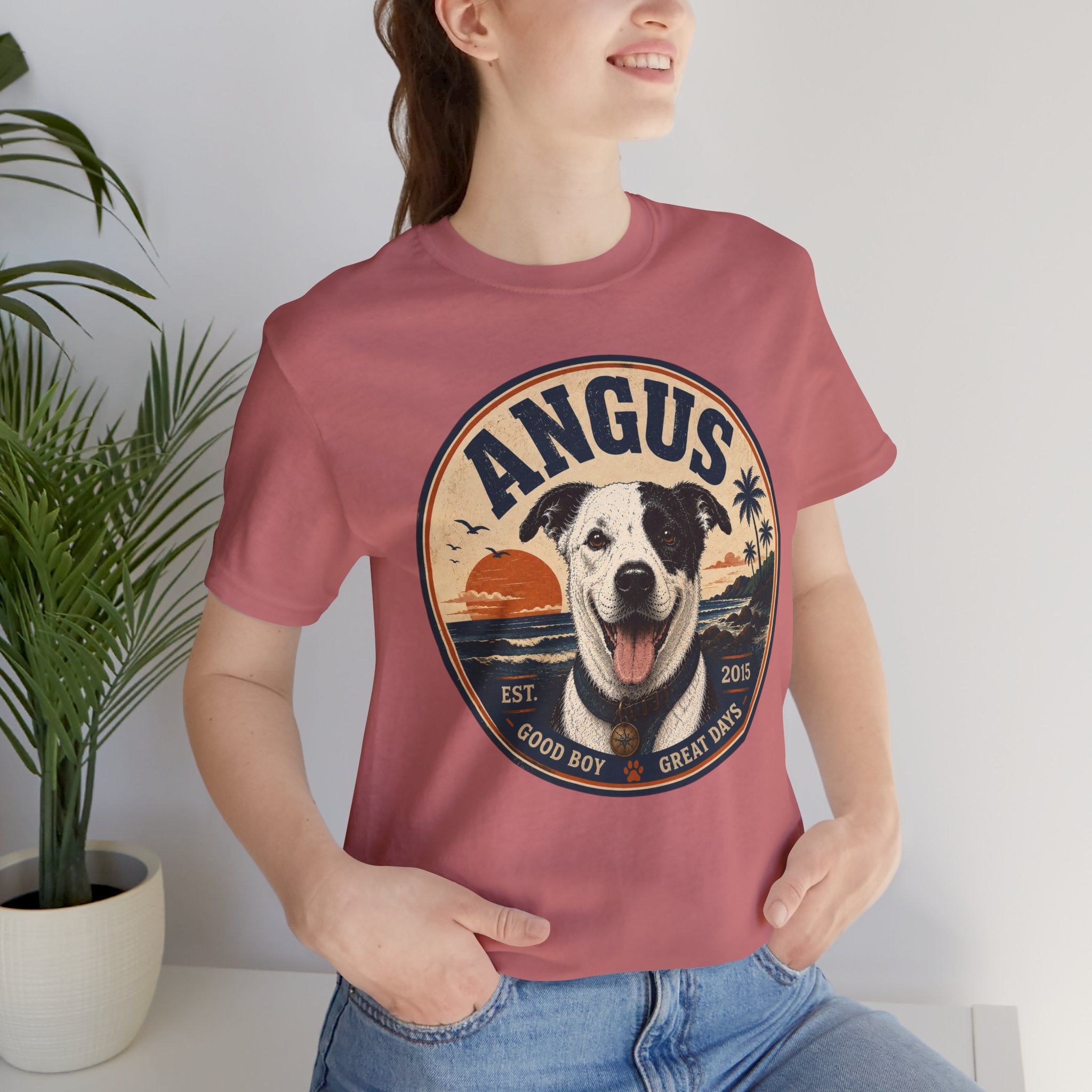 Angus Dog Tee — Retro Beach Portrait T-Shirt
