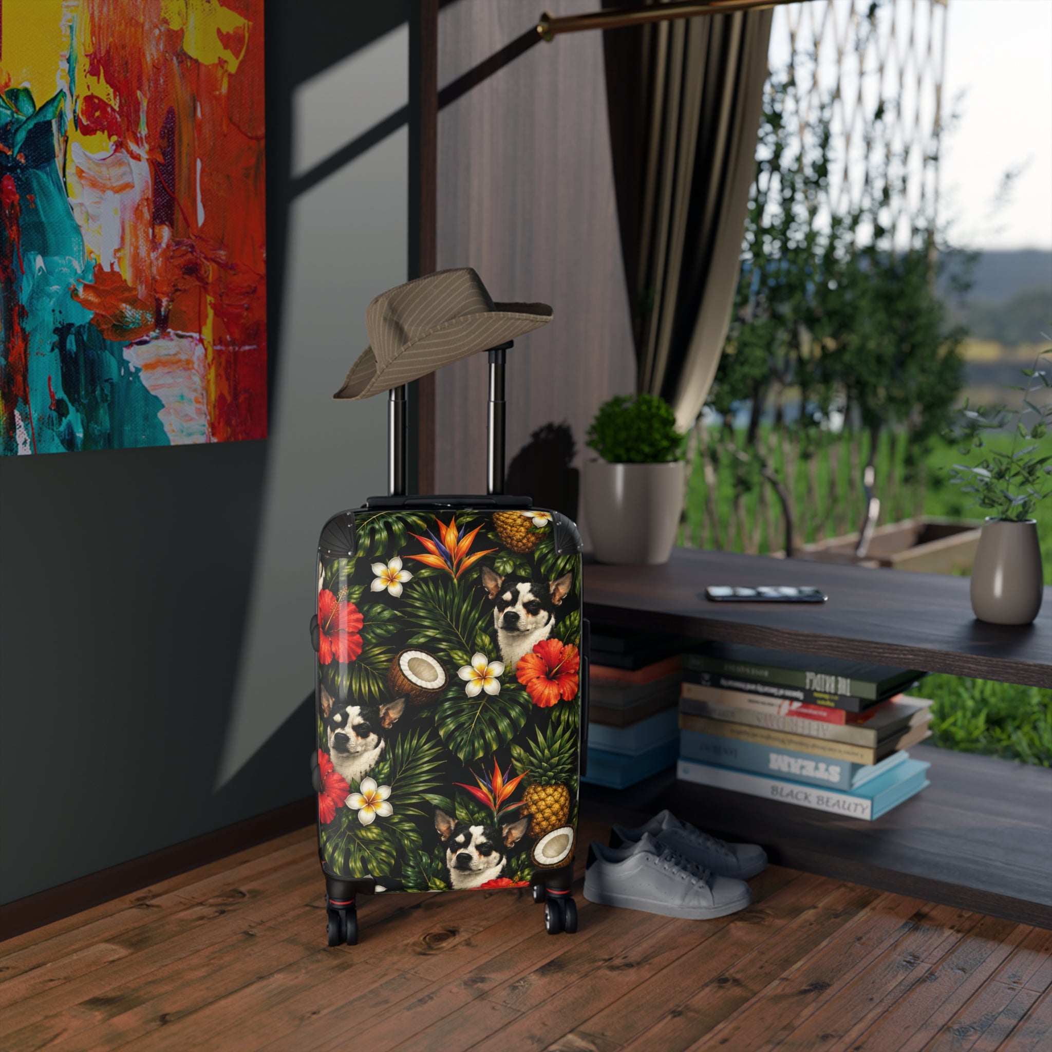 Tropical chihuahua Suitcase — Floral Pineapple Coconut Carry-On Luggage