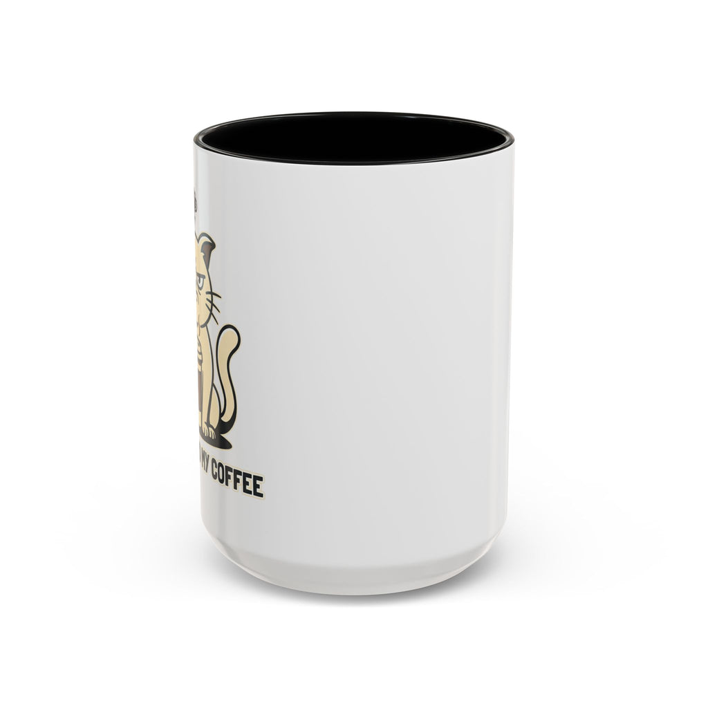 Cat Lover Coffee Mug – Cute Cat Illustration ‘Coffee’ Accent Ceramic Mug (11/15oz)