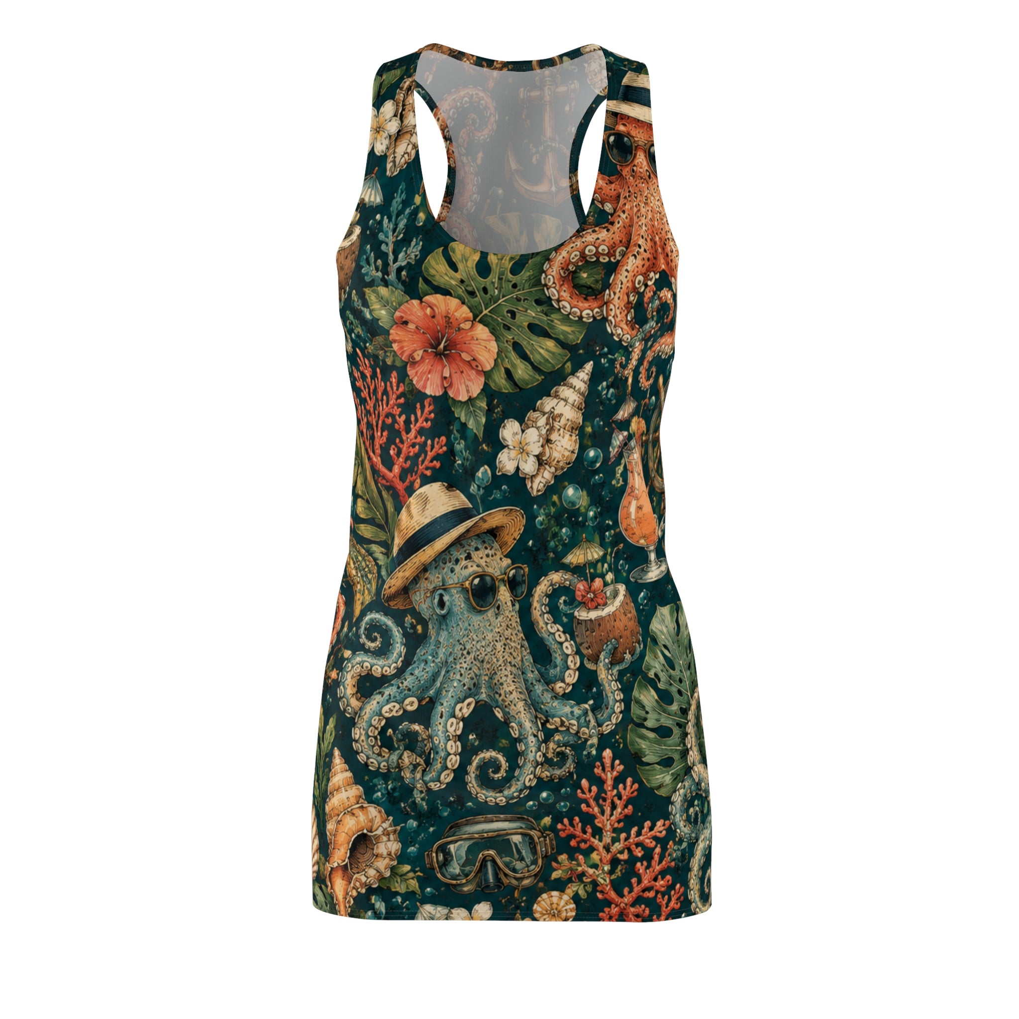 Octopus Garden Racerback Dress — Vintage Nautical Floral Print