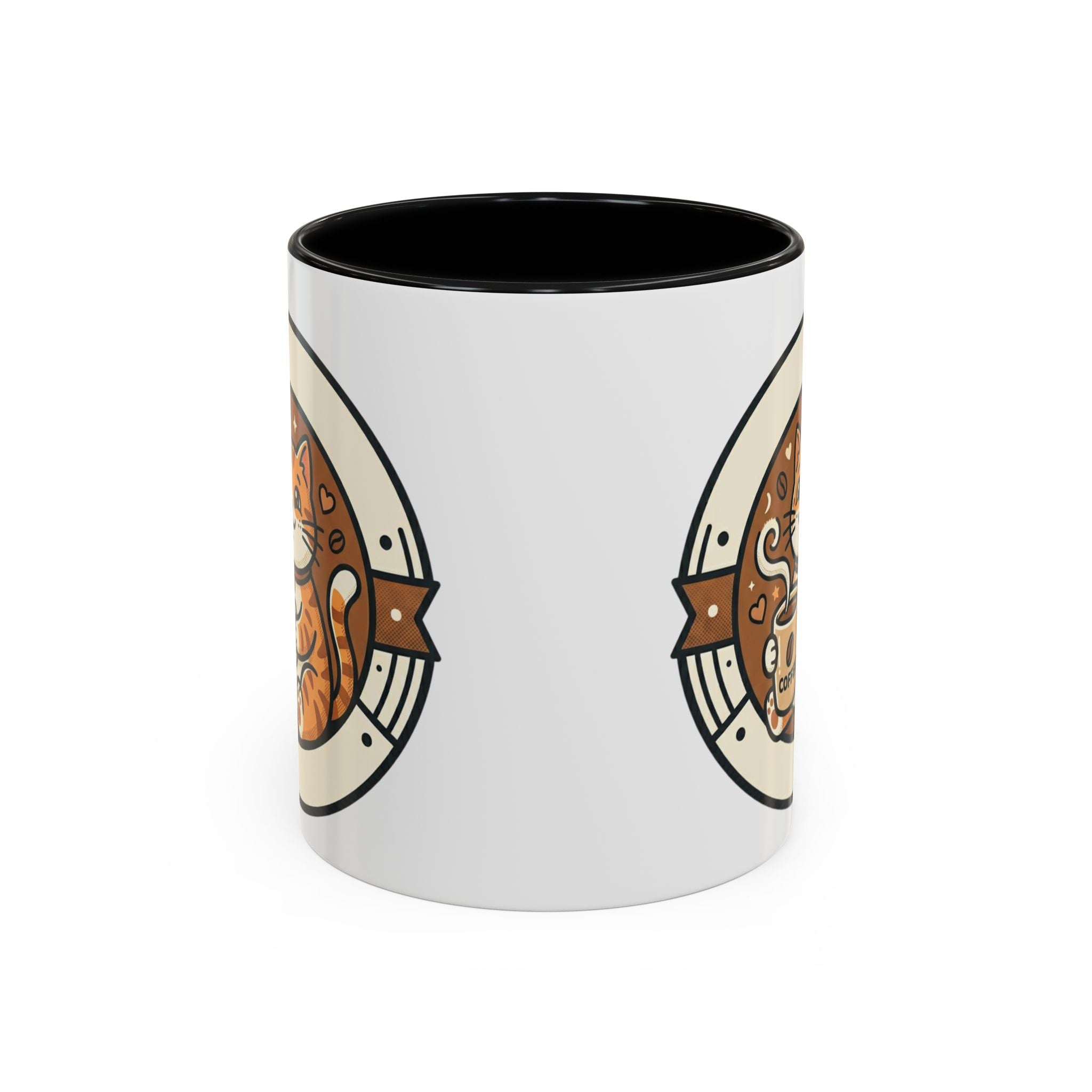 Cat Coffee Mug — Cute Orange Kitty Holding ‘Coffee’ Accent Ceramic Mug (11/15 oz)