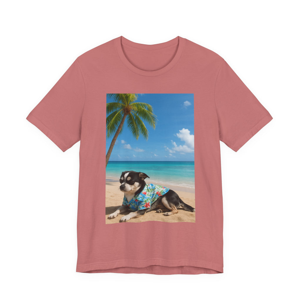 Beach Chihuahua Dog T-Shirt — Hawaiian Shirt Puppy on Tropical Shore