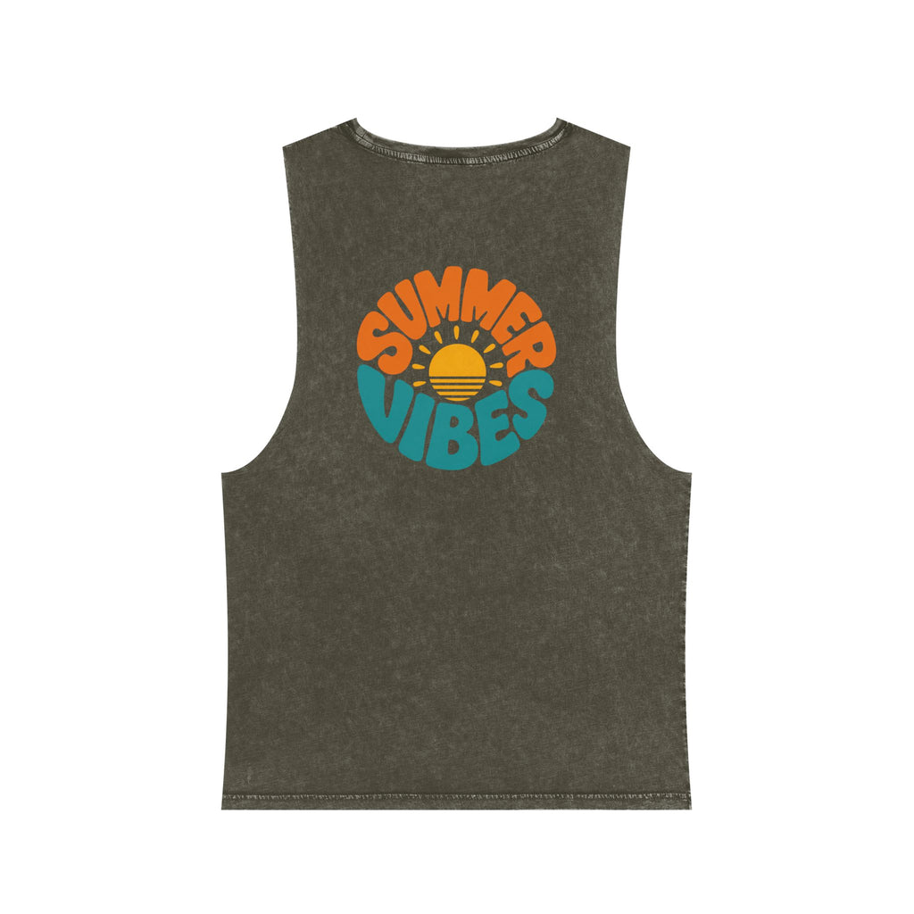 Summer Vibes Stonewash Tank Top — Retro Sunset Graphic Tank
