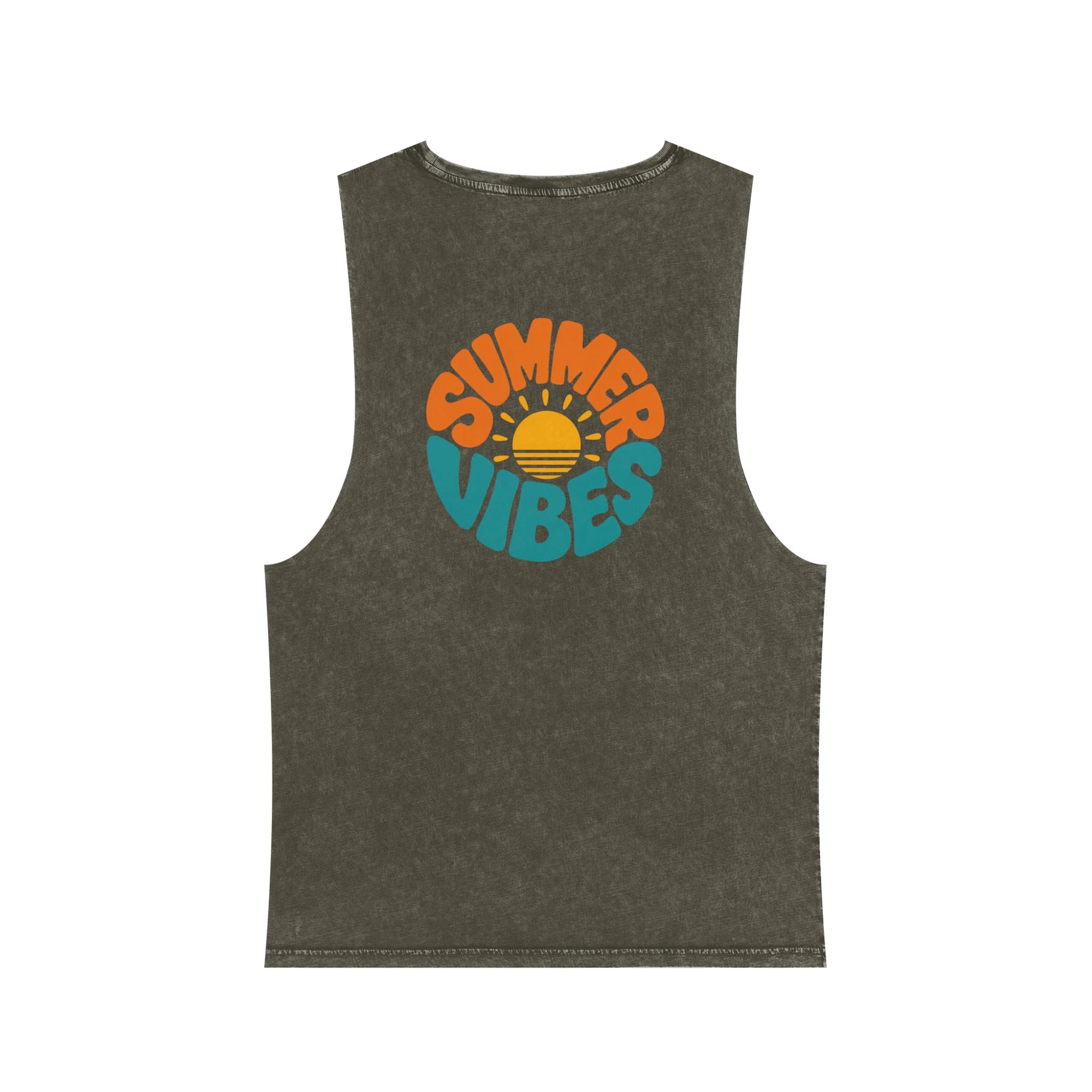 Summer Vibes Stonewash Tank Top — Retro Sunset Graphic Tank