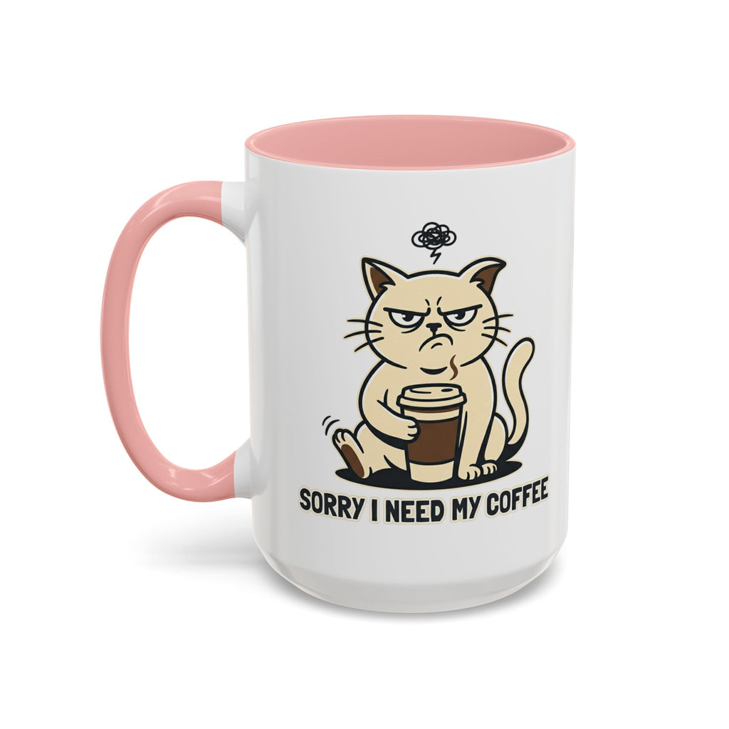 Cat Lover Coffee Mug – Cute Cat Illustration ‘Coffee’ Accent Ceramic Mug (11/15oz)