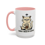 Cat Lover Coffee Mug – Cute Cat Illustration ‘Coffee’ Accent Ceramic Mug (11/15oz)