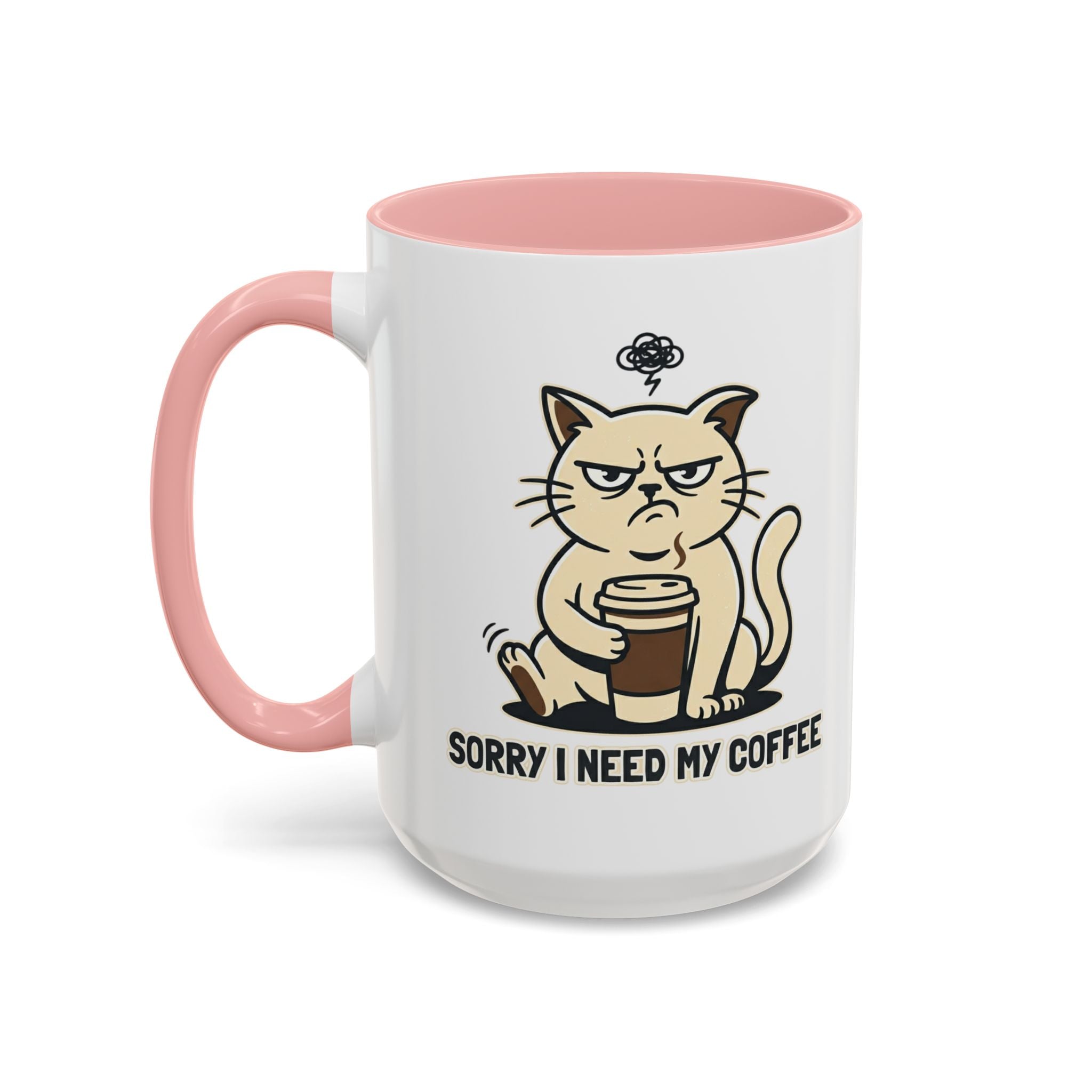 Cat Lover Coffee Mug – Cute Cat Illustration ‘Coffee’ Accent Ceramic Mug (11/15oz)