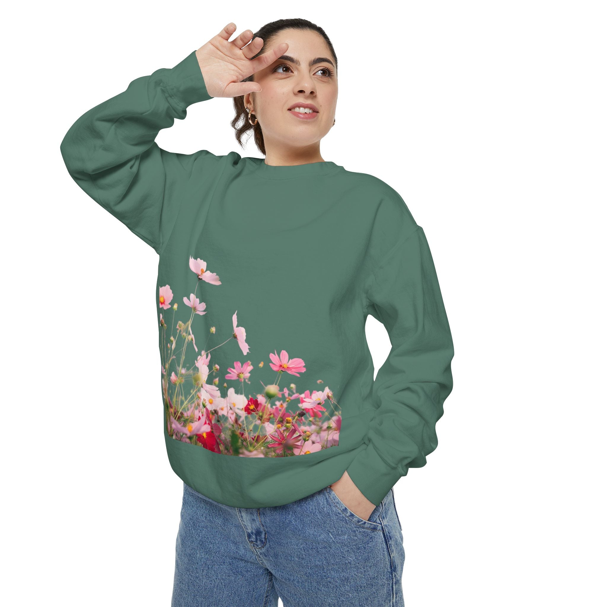 Floral Meadow Sweatshirt — Pink Cosmos Garden Crewneck