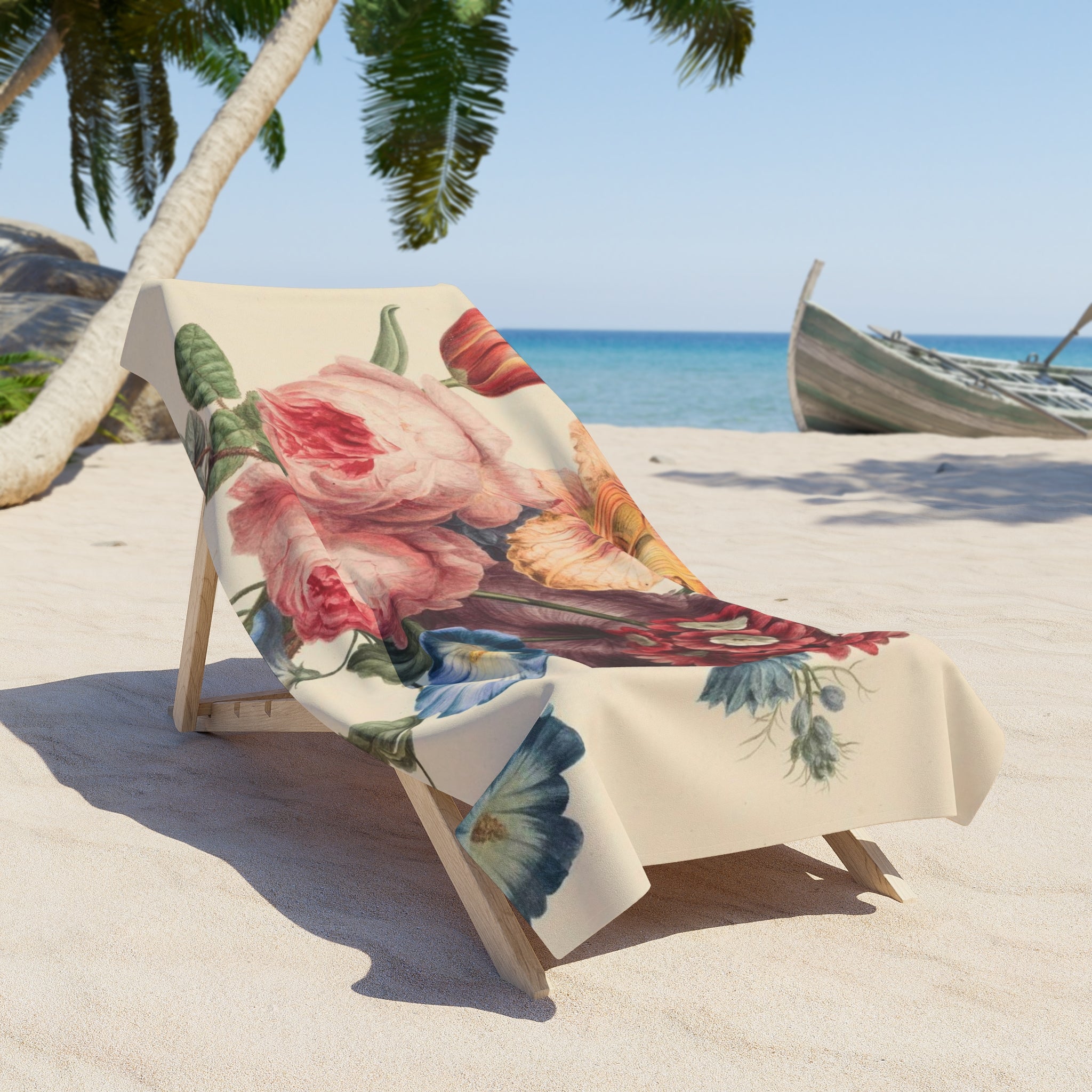 Vintage Floral Beach Towel — Romantic Rose Bouquet Print