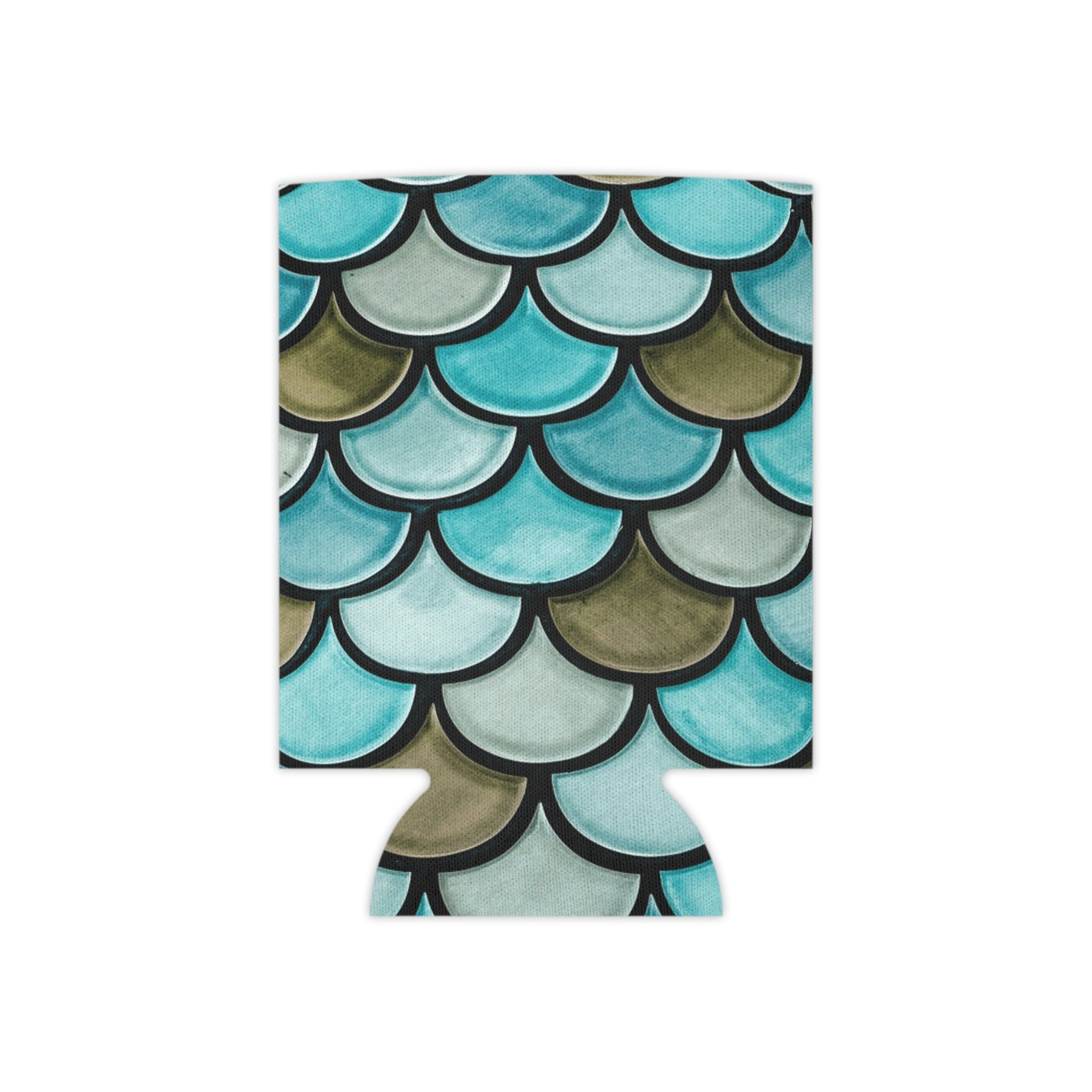 Mermaid Scale Can Cooler – Blue Teal Fish Scale Beverage Koozie