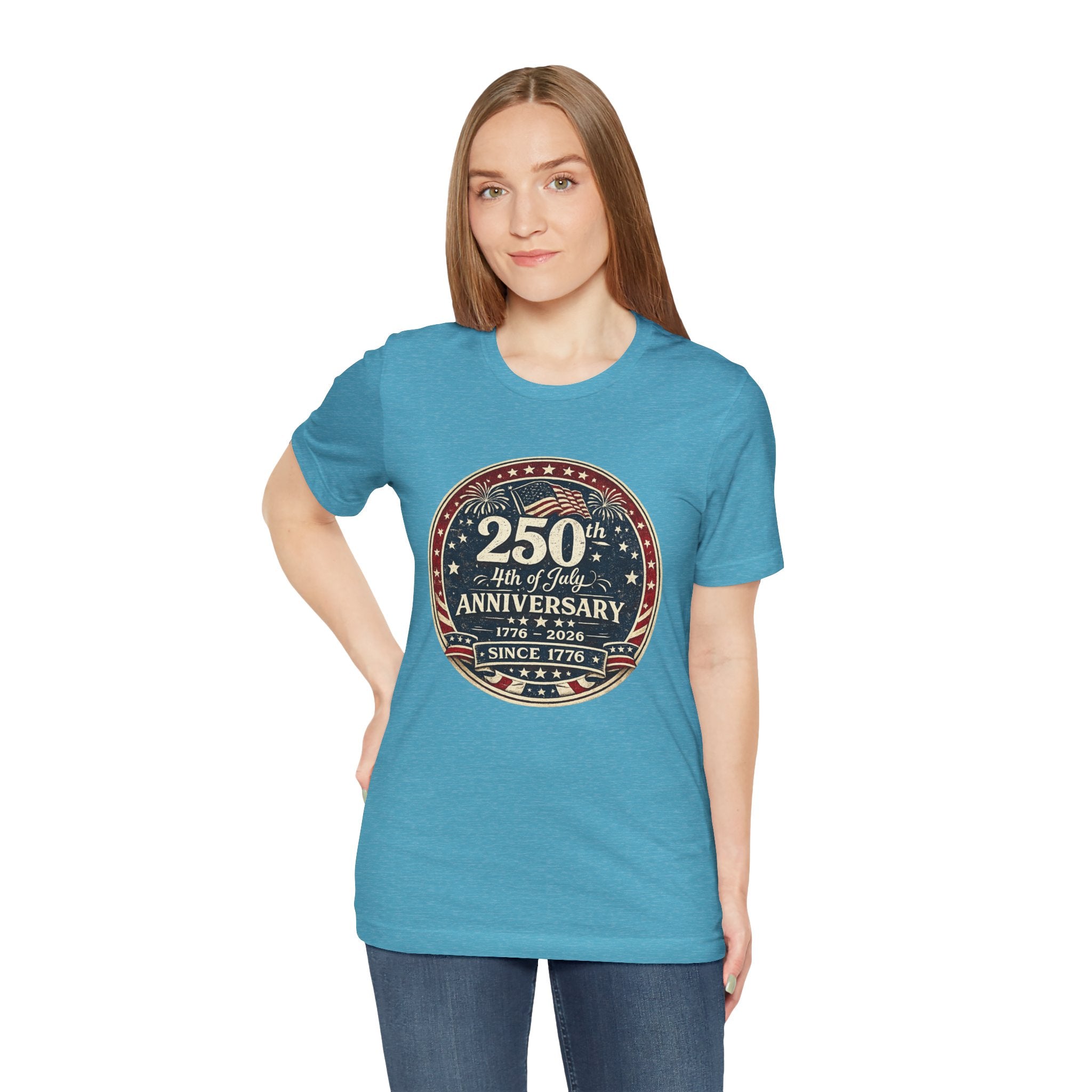 4th of July 250th Anniversary T-Shirt – Vintage American Flag Emblem (1776–2026)