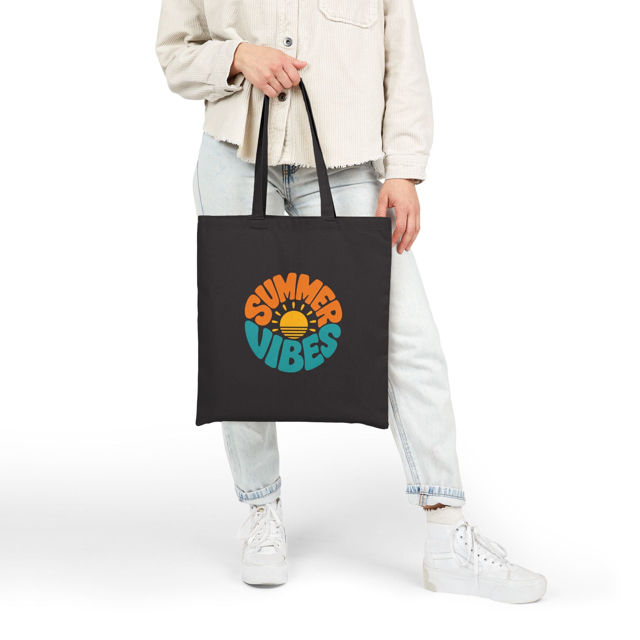 Summer Vibes Tote Bag – Retro Sun Graphic Cotton Canvas Tote
