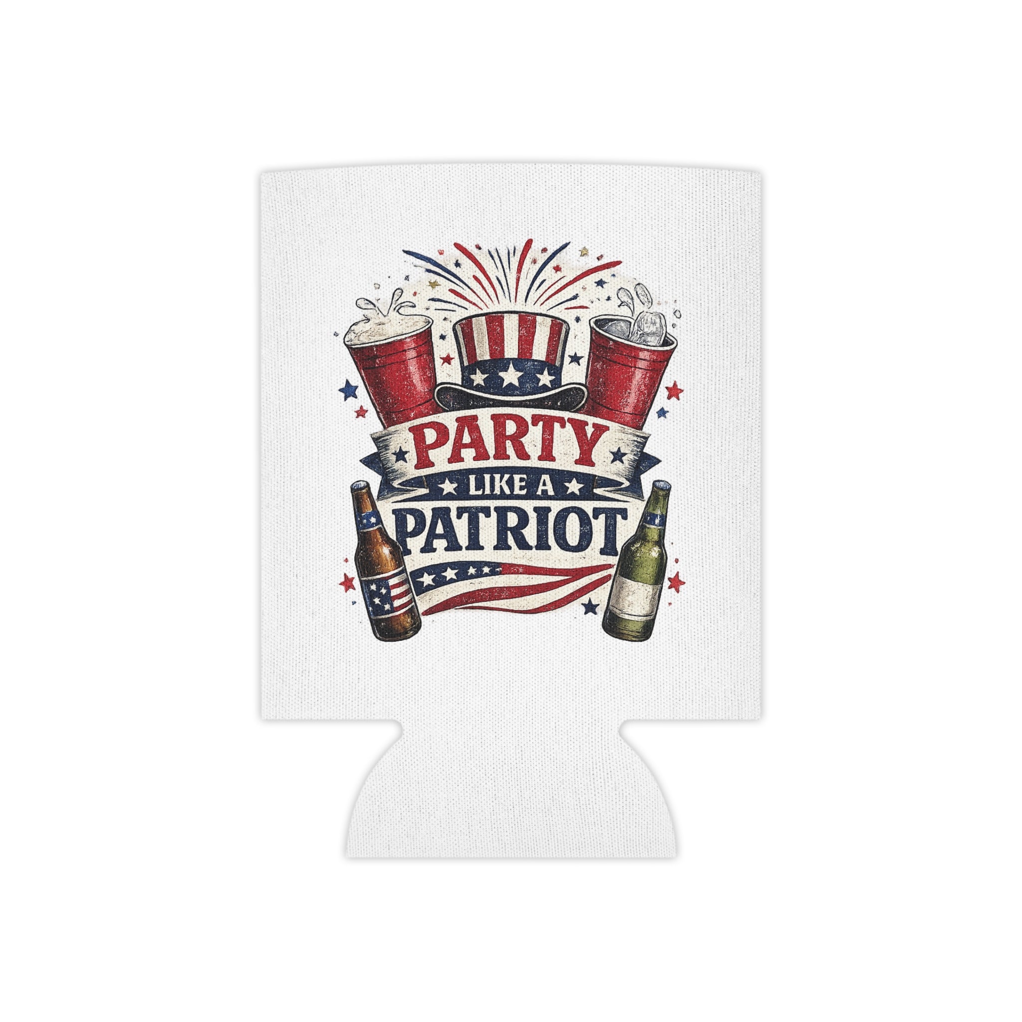 Party Like a Patriot Can Cooler — 4th of July Patriotic Beer Koozie