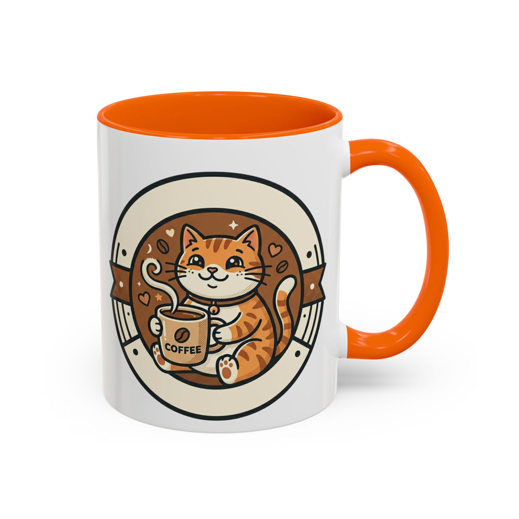 Cat Coffee Mug — Cute Orange Kitty Holding ‘Coffee’ Accent Ceramic Mug (11/15 oz)