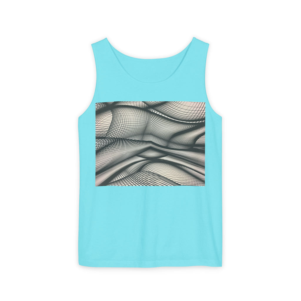 Abstract Wave Mesh Tank Top — Geometric Optical Illusion Graphic Tank