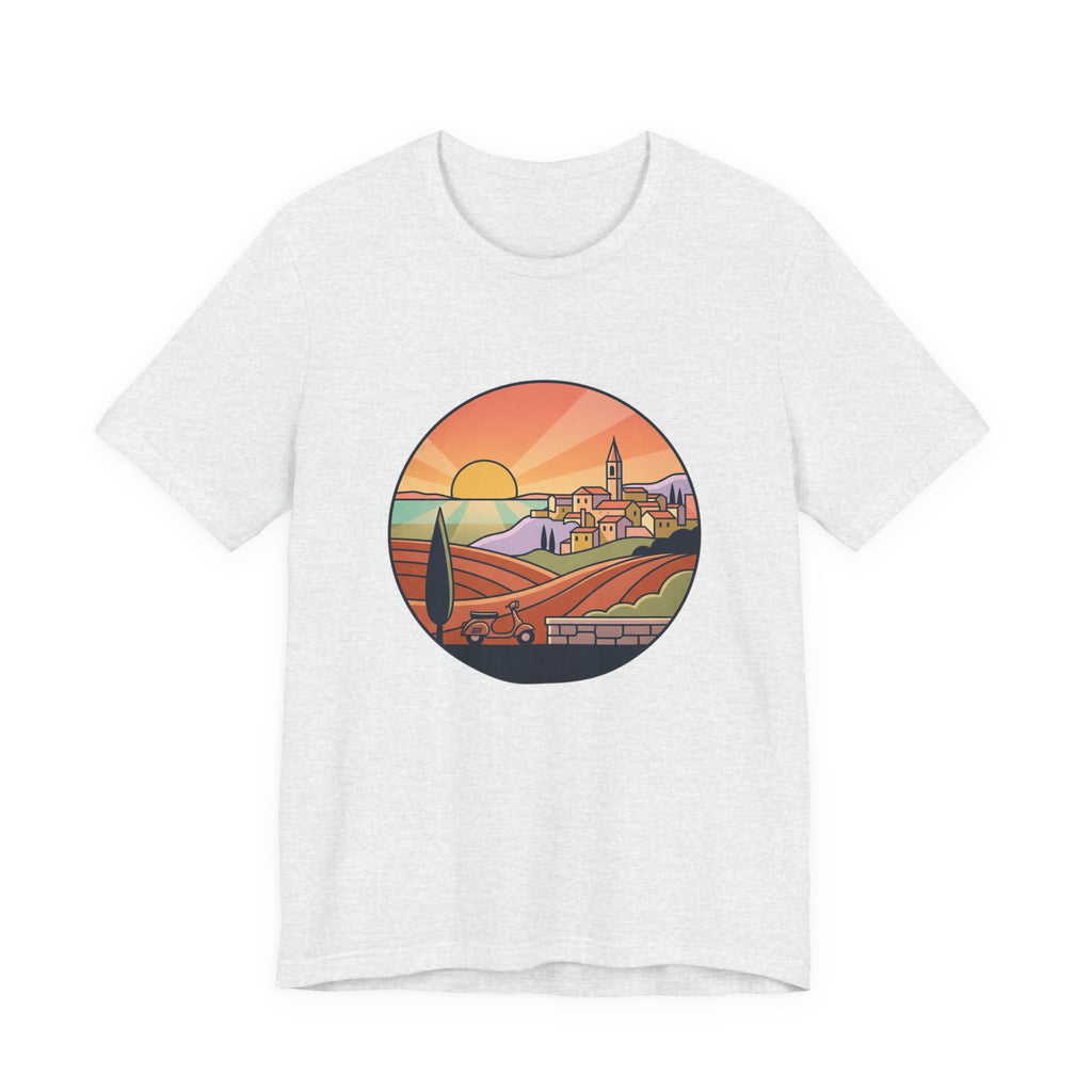 Sunset Tuscan Landscape T-Shirt — Vintage Italian Countryside Graphic Tee