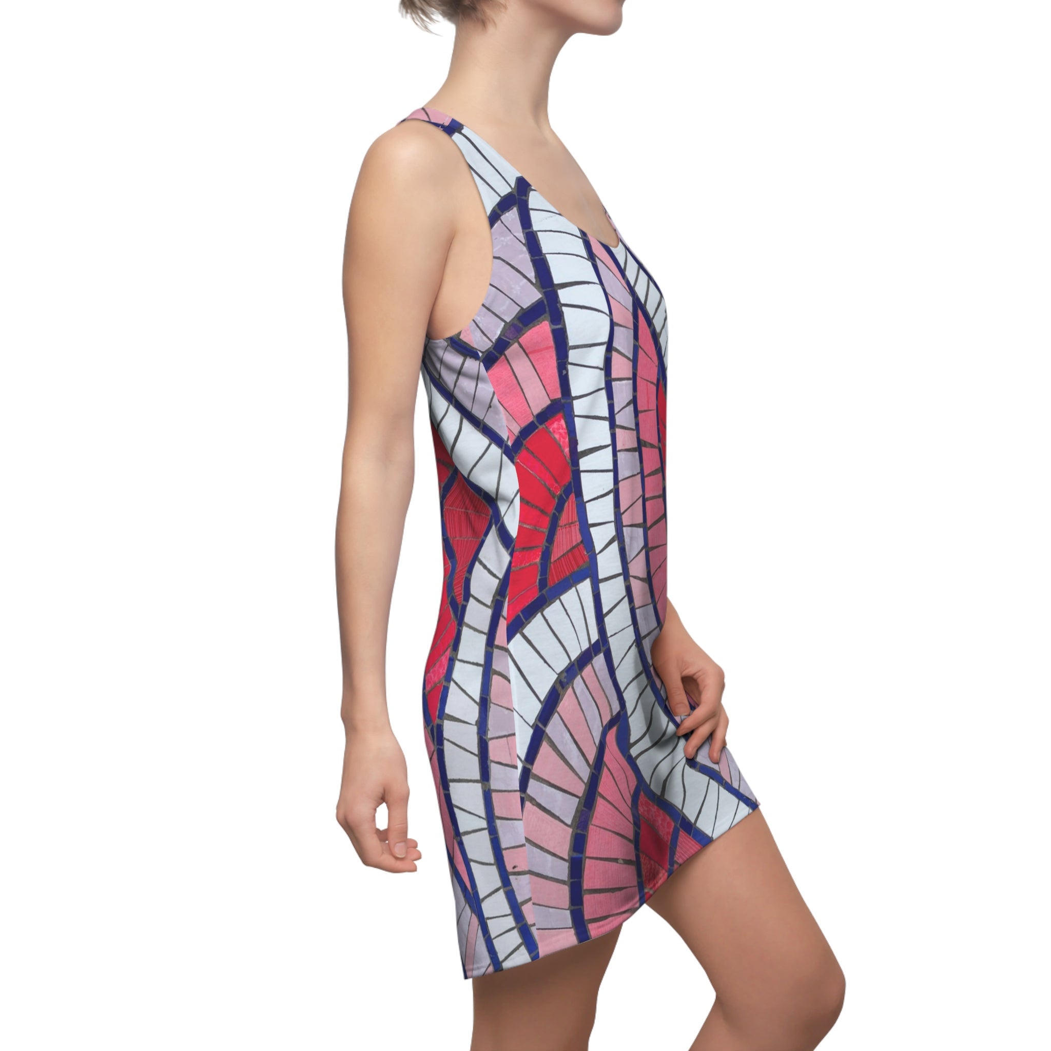 Racerback Dress - Pink & Red Abstract Wave Print