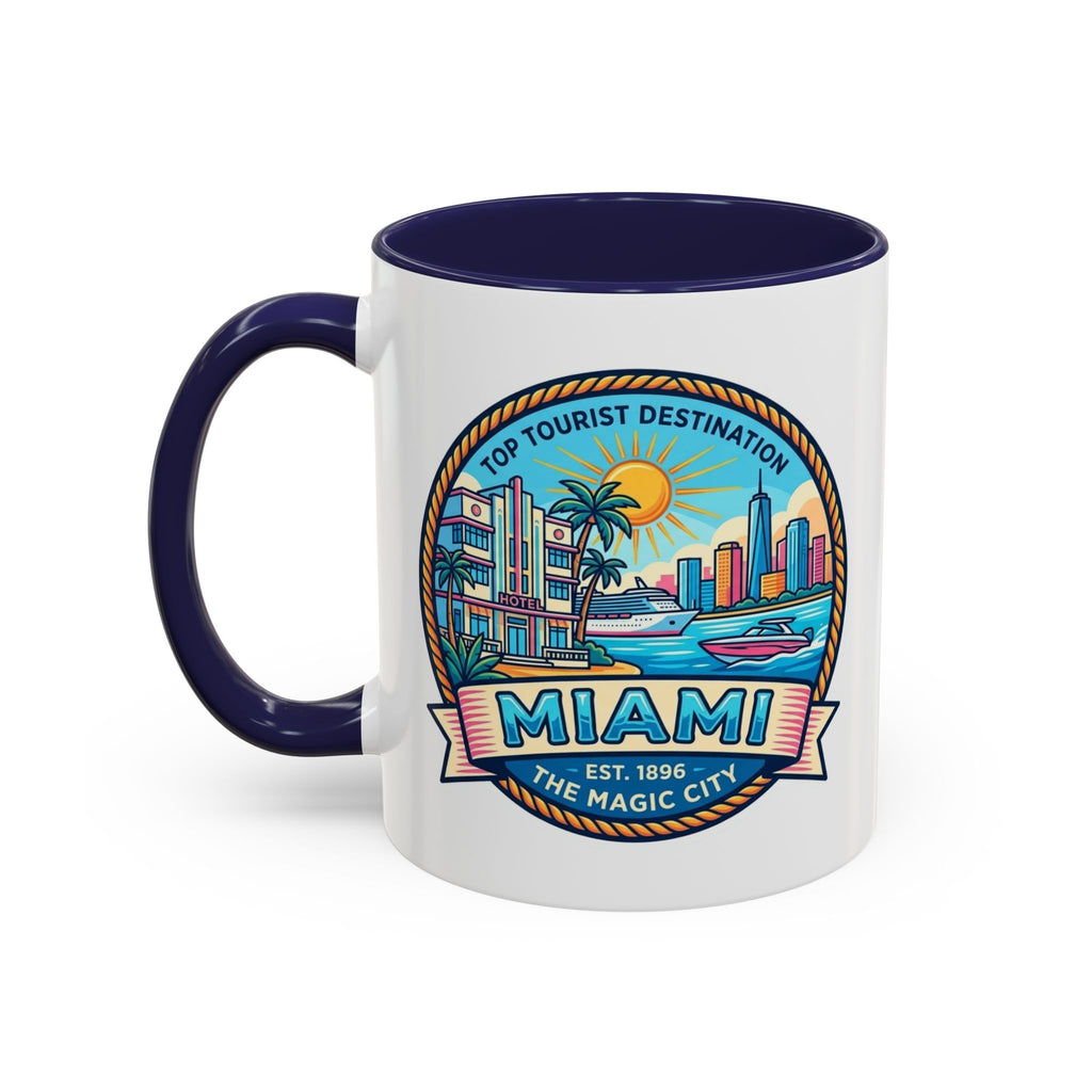 Miami Vintage Travel Accent Coffee Mug – 'Miami' Scenic Beach & Skyline Design (11/15oz)