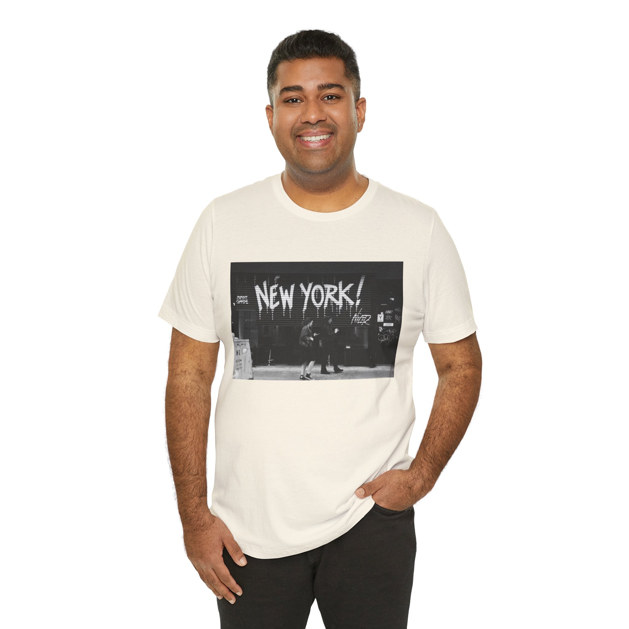 New York City Skyline Tee — Vintage Black & White 'NEW YORK!' Graphic Shirt