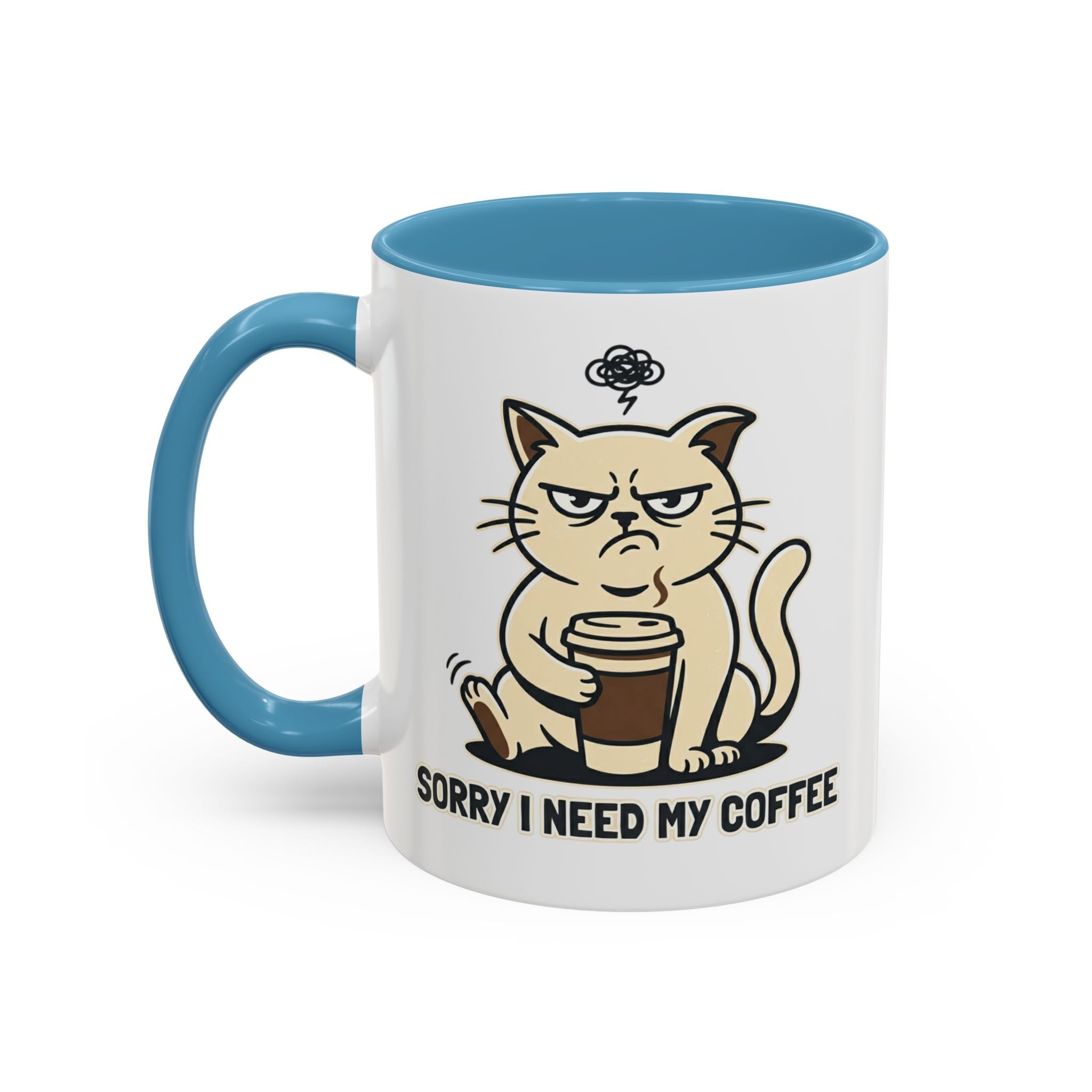 Cat Lover Coffee Mug – Cute Cat Illustration ‘Coffee’ Accent Ceramic Mug (11/15oz)