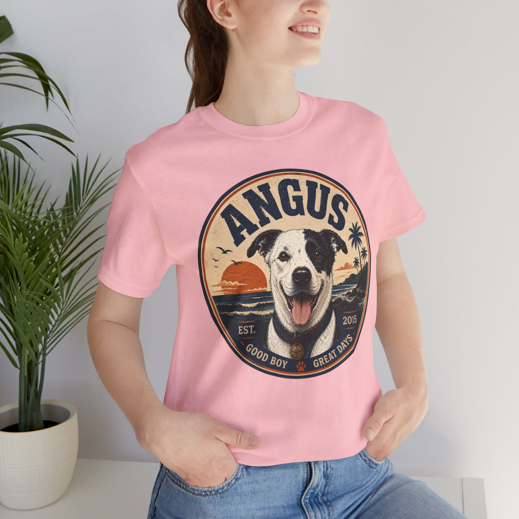 Angus Dog Tee — Retro Beach Portrait T-Shirt