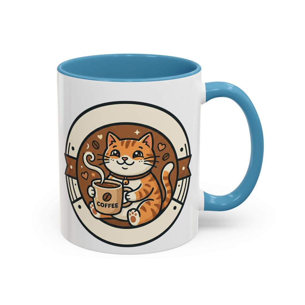 Cat Coffee Mug — Cute Orange Kitty Holding ‘Coffee’ Accent Ceramic Mug (11/15 oz)
