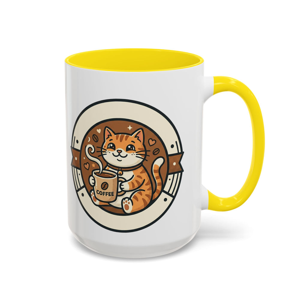 Cat Coffee Mug — Cute Orange Kitty Holding ‘Coffee’ Accent Ceramic Mug (11/15 oz)