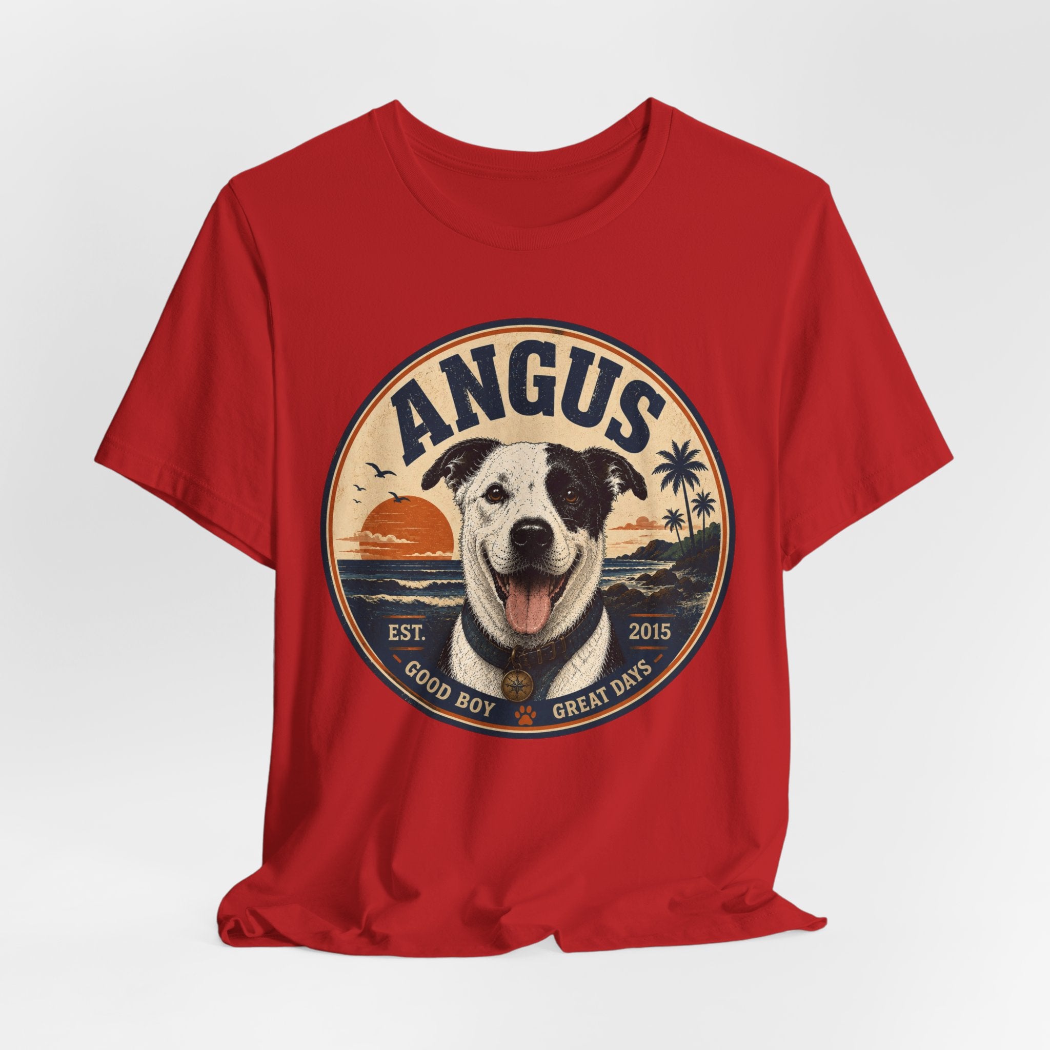 Angus Dog Tee — Retro Beach Portrait T-Shirt