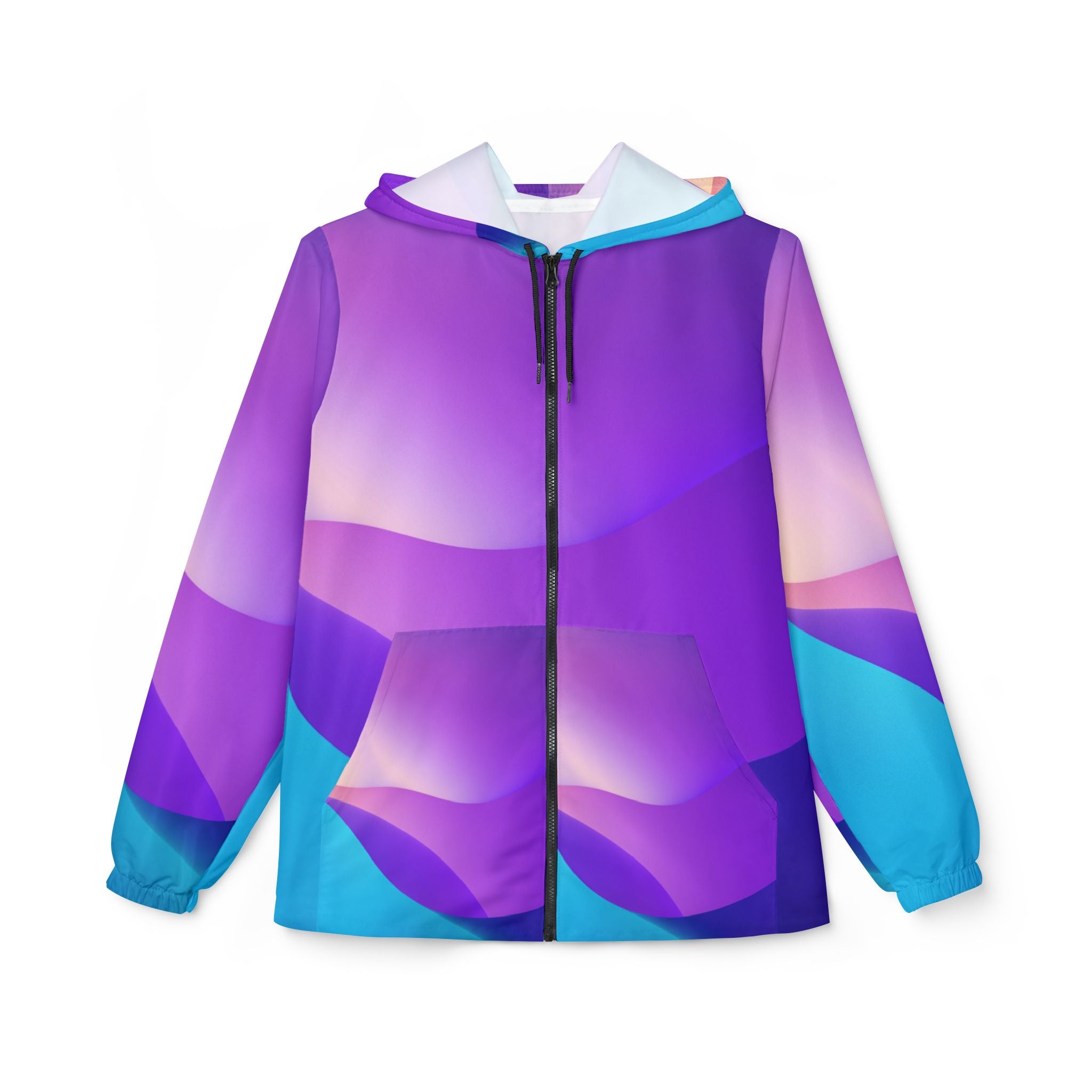 Abstract Purple Gradient Windbreaker Jacket — Vibrant Blue & Violet All-Over Print