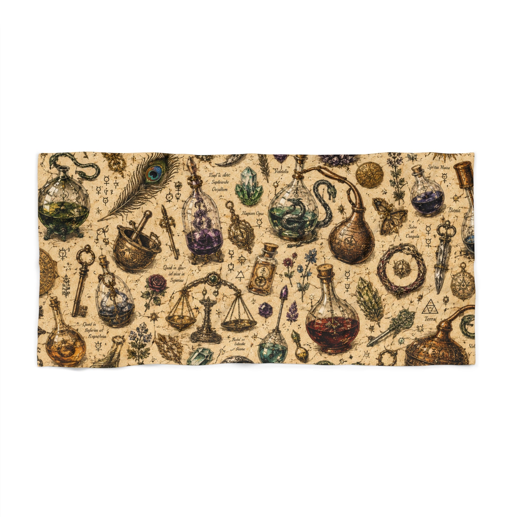 The Alchemist's Cabinet Beach Towel — Potion Bottles & Herb Illustration
