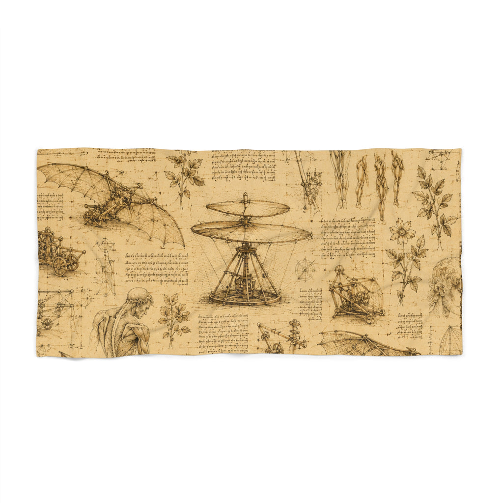 Leonardo Da Vinci Sketches Beach Towel — Leonardo da Vinci Blueprint Design