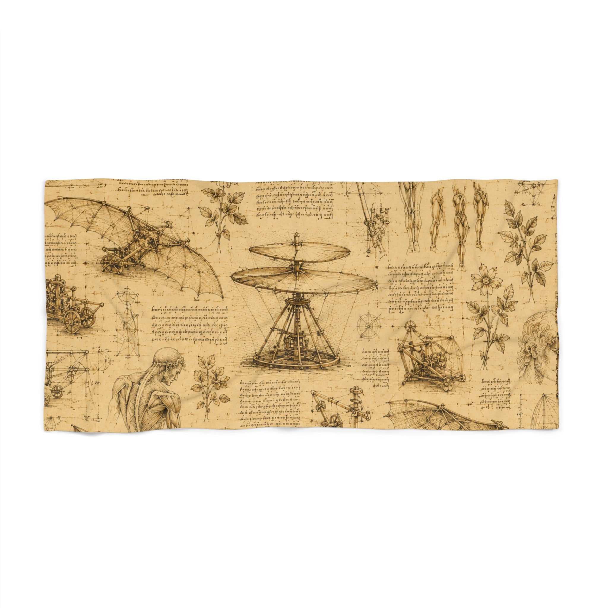 Leonardo Da Vinci Sketches Beach Towel — Leonardo da Vinci Blueprint Design