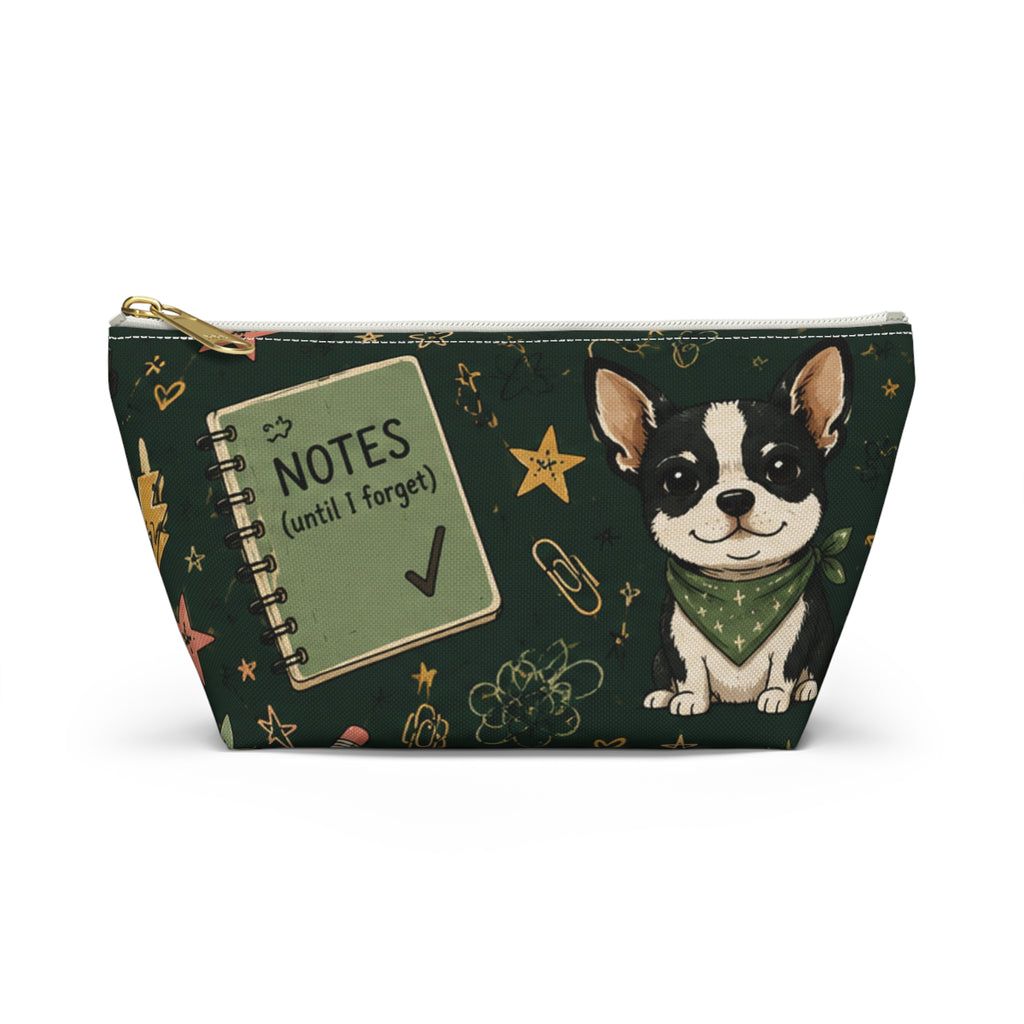 Dog Lover Notes Accessory Pouch — 'Trying My Best' T‑Bottom Makeup Bag