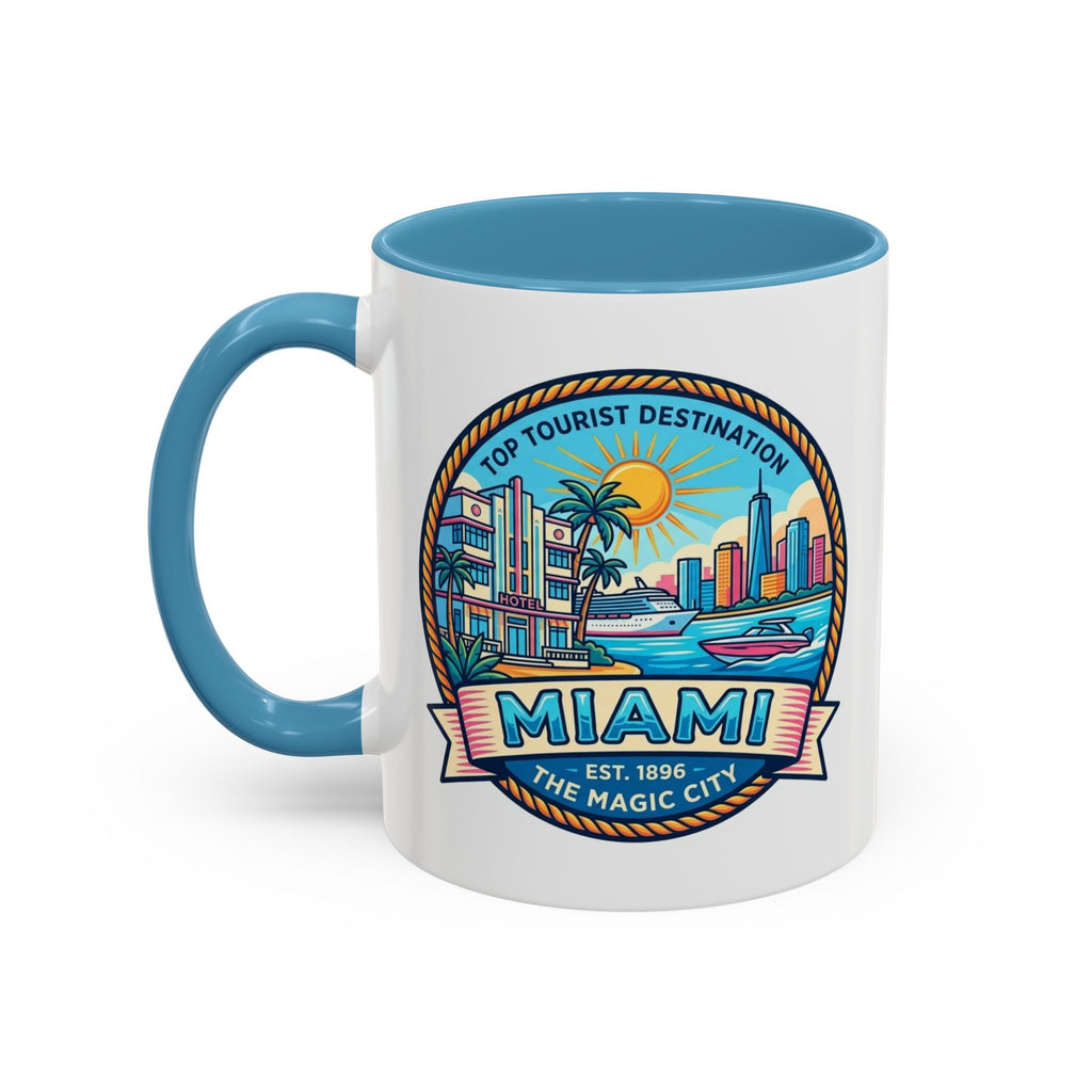 Miami Vintage Travel Accent Coffee Mug – 'Miami' Scenic Beach & Skyline Design (11/15oz)