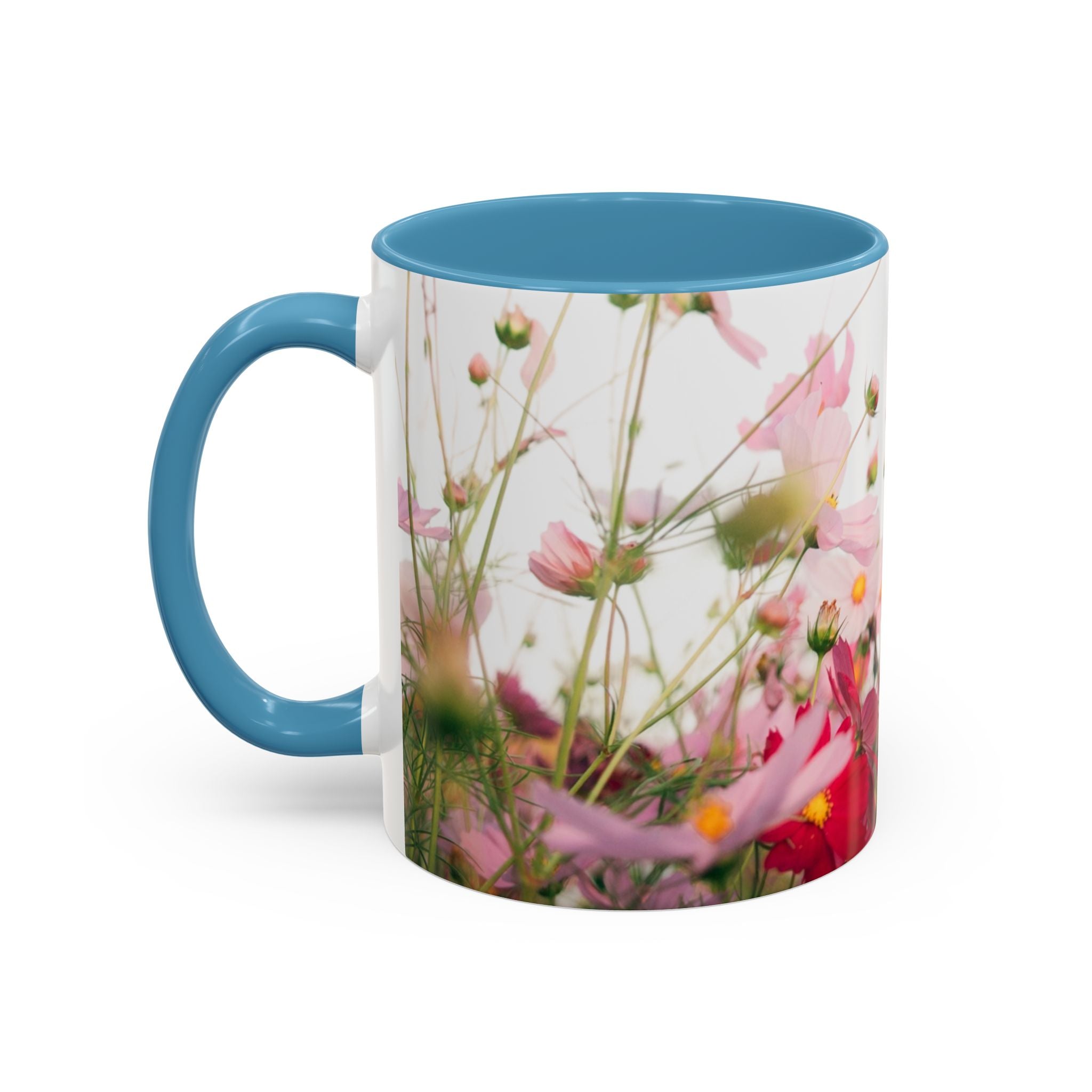 Floral Cosmos Accent Coffee Mug — Pink Wildflower Tea & Coffee Cup (11/15oz)