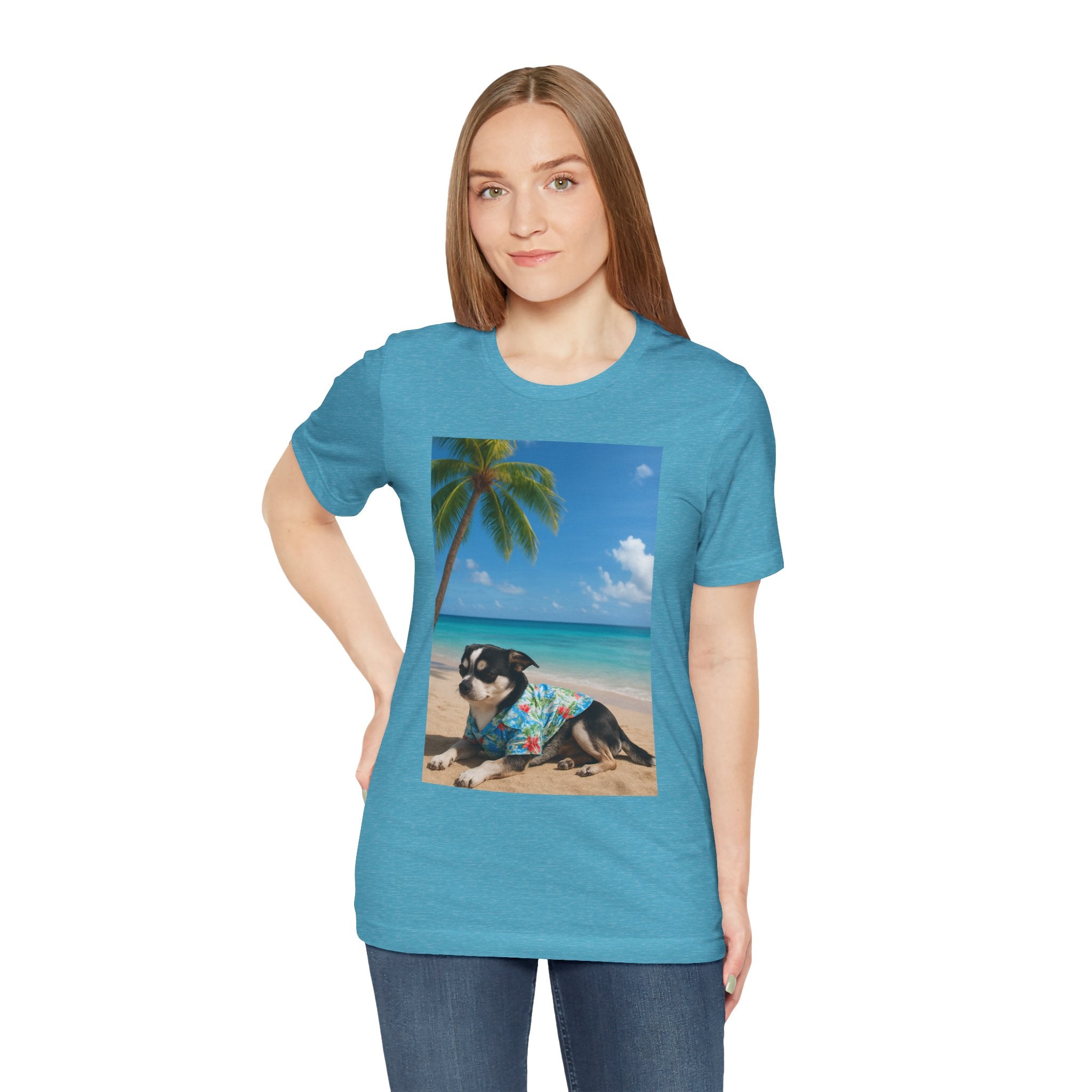 Beach Chihuahua Dog T-Shirt — Hawaiian Shirt Puppy on Tropical Shore