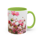 Floral Cosmos Accent Coffee Mug — Pink Wildflower Tea & Coffee Cup (11/15oz)