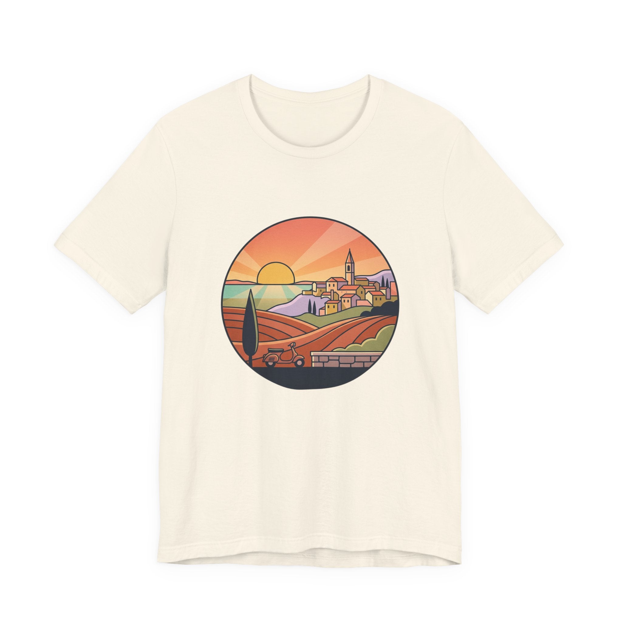 Sunset Tuscan Landscape T-Shirt — Vintage Italian Countryside Graphic Tee