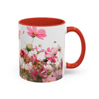 Floral Cosmos Accent Coffee Mug — Pink Wildflower Tea & Coffee Cup (11/15oz)