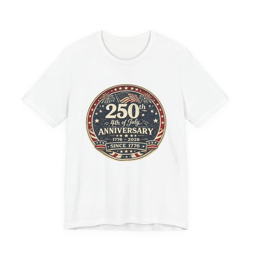 4th of July 250th Anniversary T-Shirt – Vintage American Flag Emblem (1776–2026)